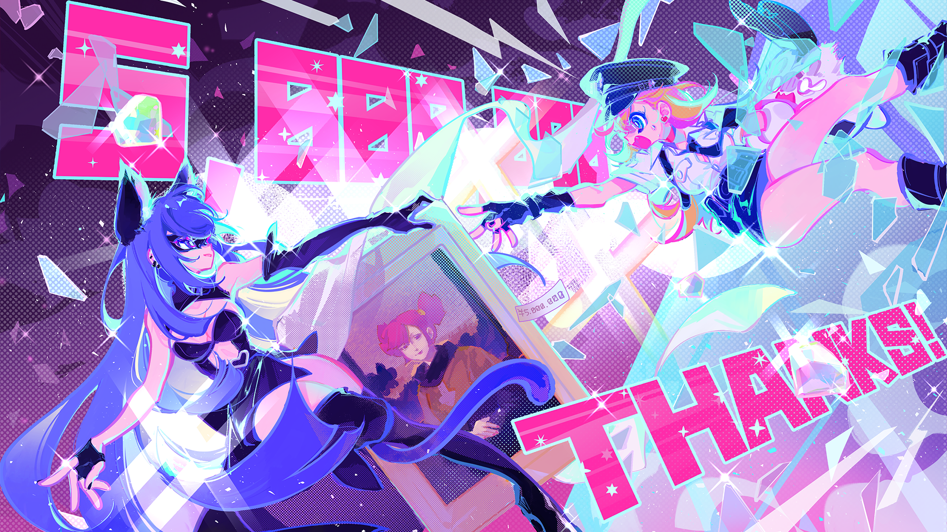 Muse Dash Anime Girls with Cat Ears and Police Hats HD Wallpaper