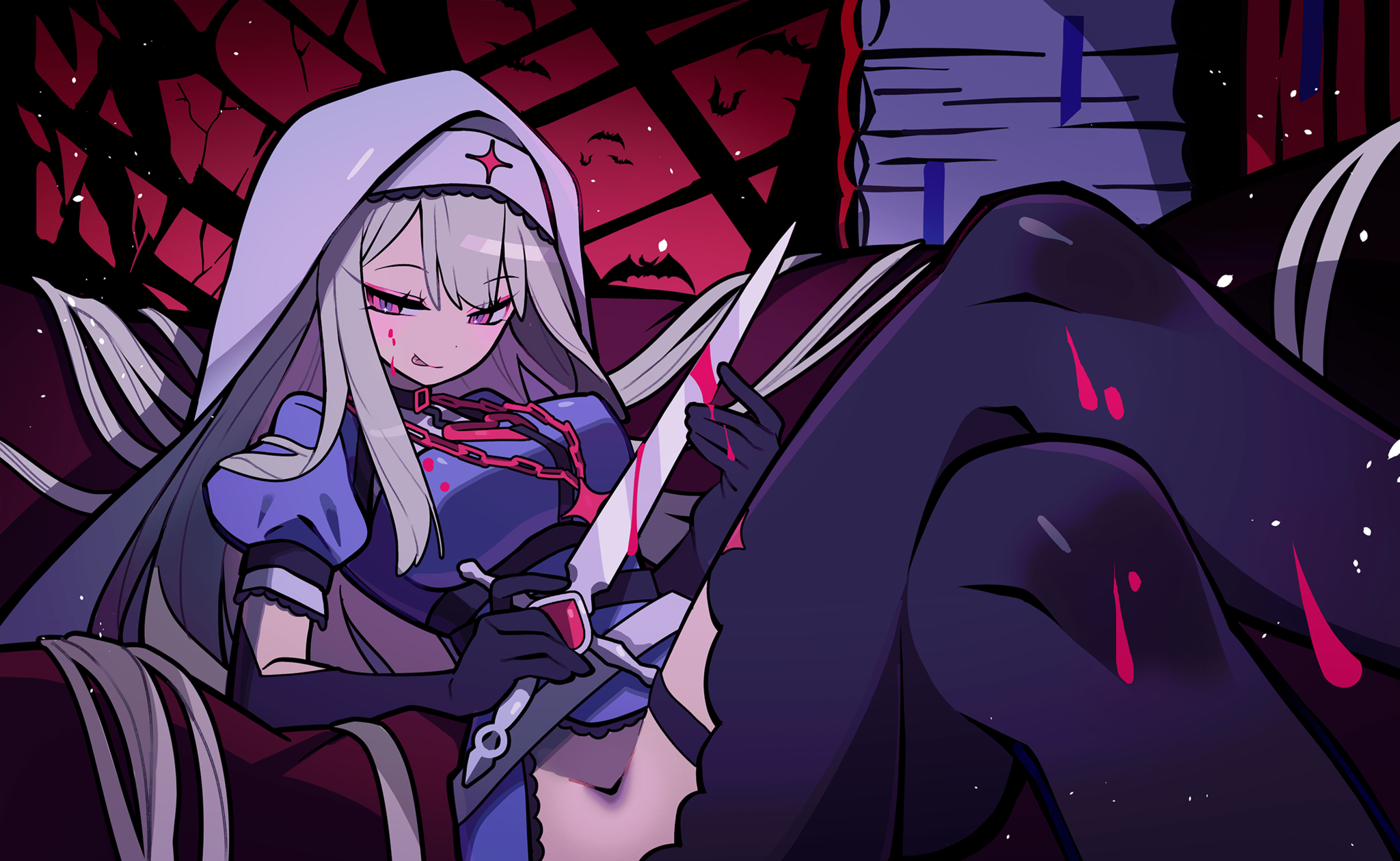 Muse Dash nun with a bloody knife HD Wallpaper
