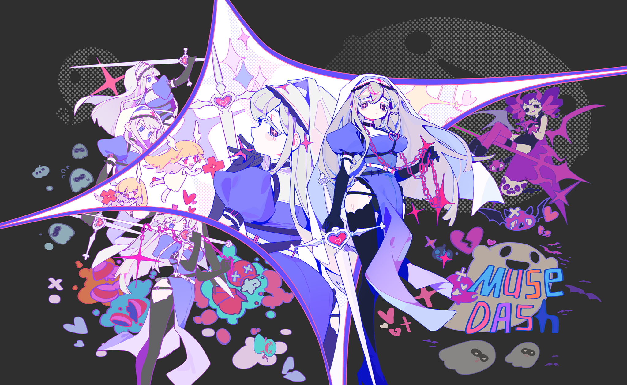 Muse Dash Characters with Swords and Hearts HD Wallpaper