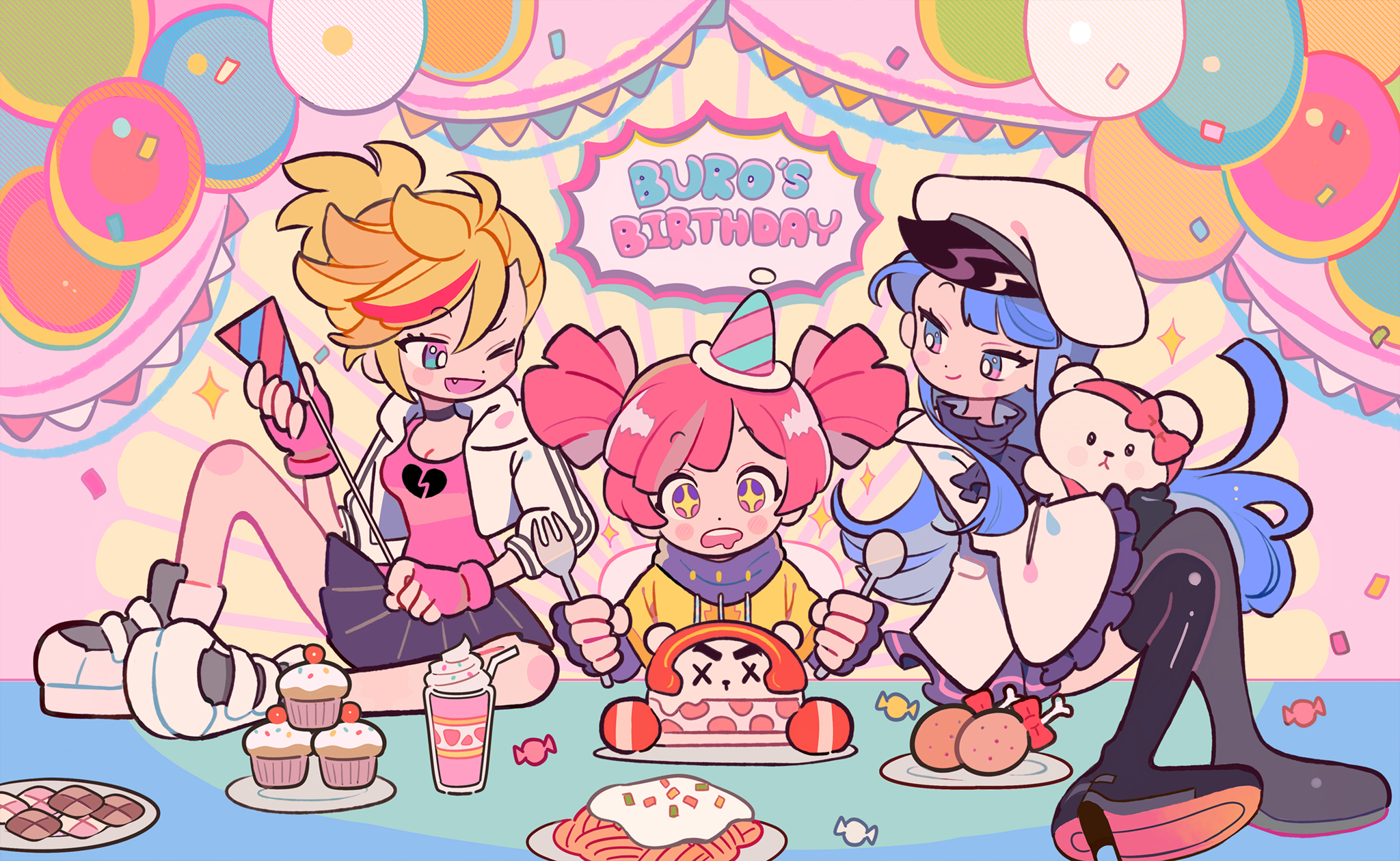 Buro's Birthday Party with Muse Dash Characters HD Wallpaper