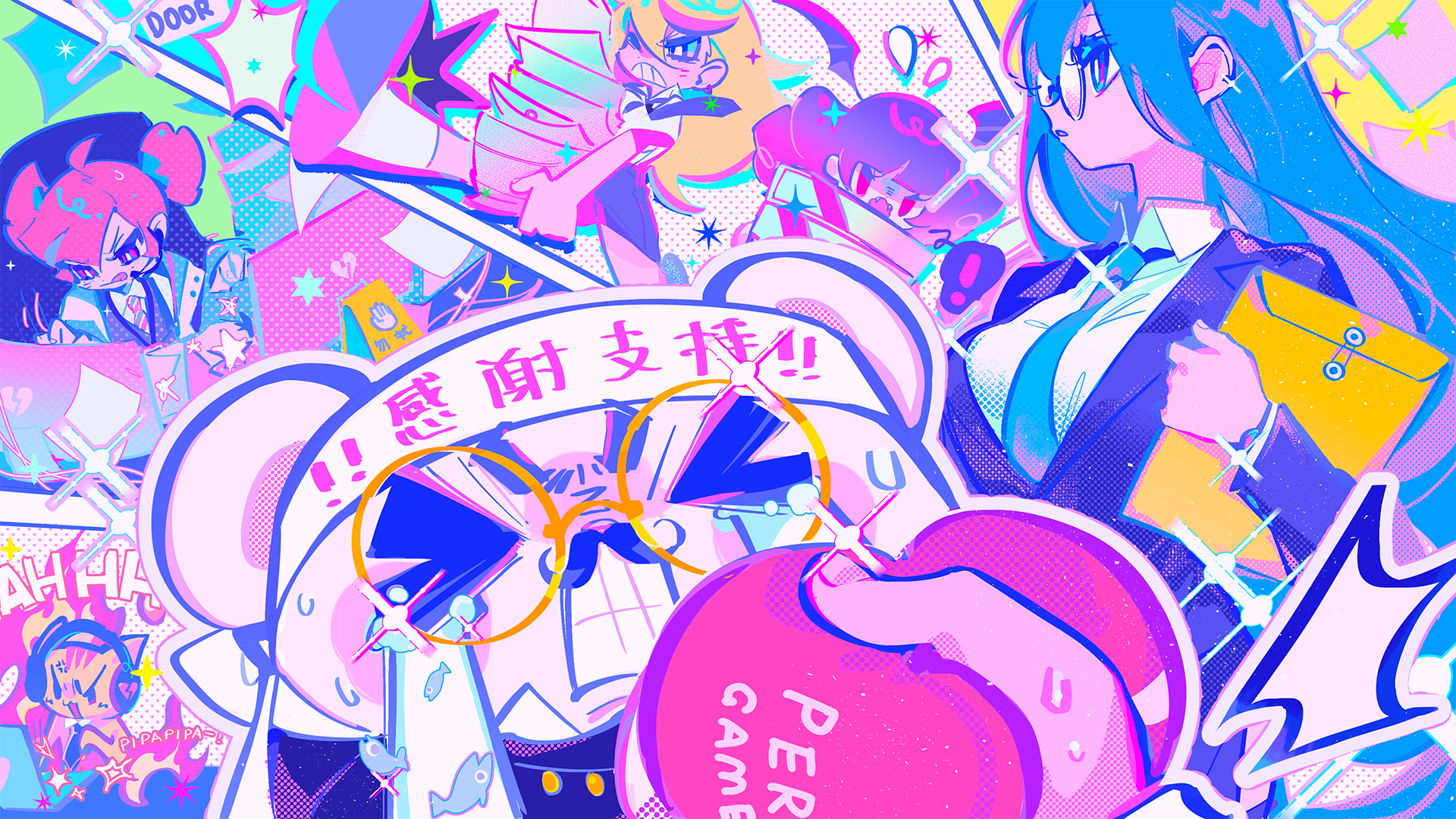 MuseDash characters in a colorful, chaotic collage HD Wallpaper