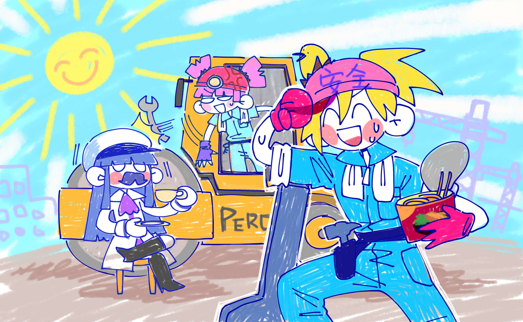 Muse Dash characters working on a construction site HD Wallpaper