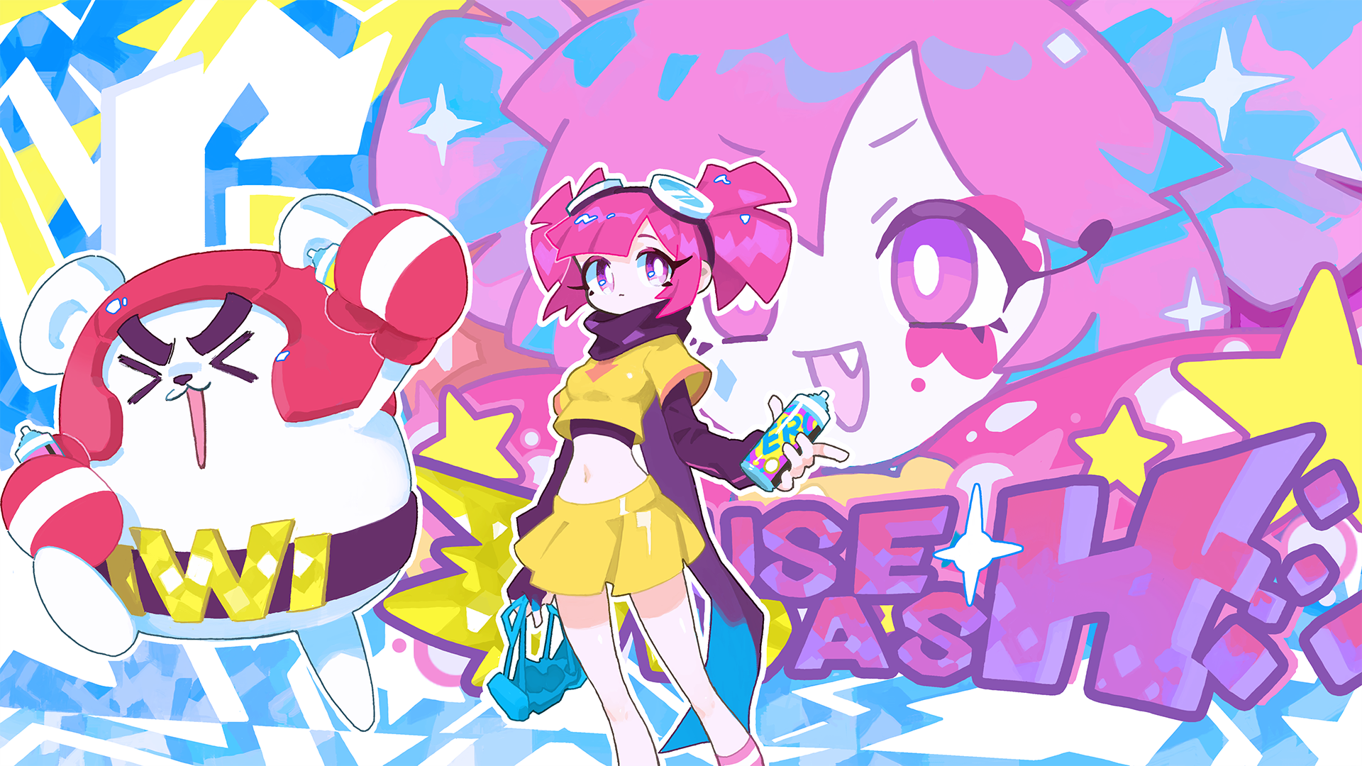 Muse Dash: Girl with spray can and creature HD Wallpaper