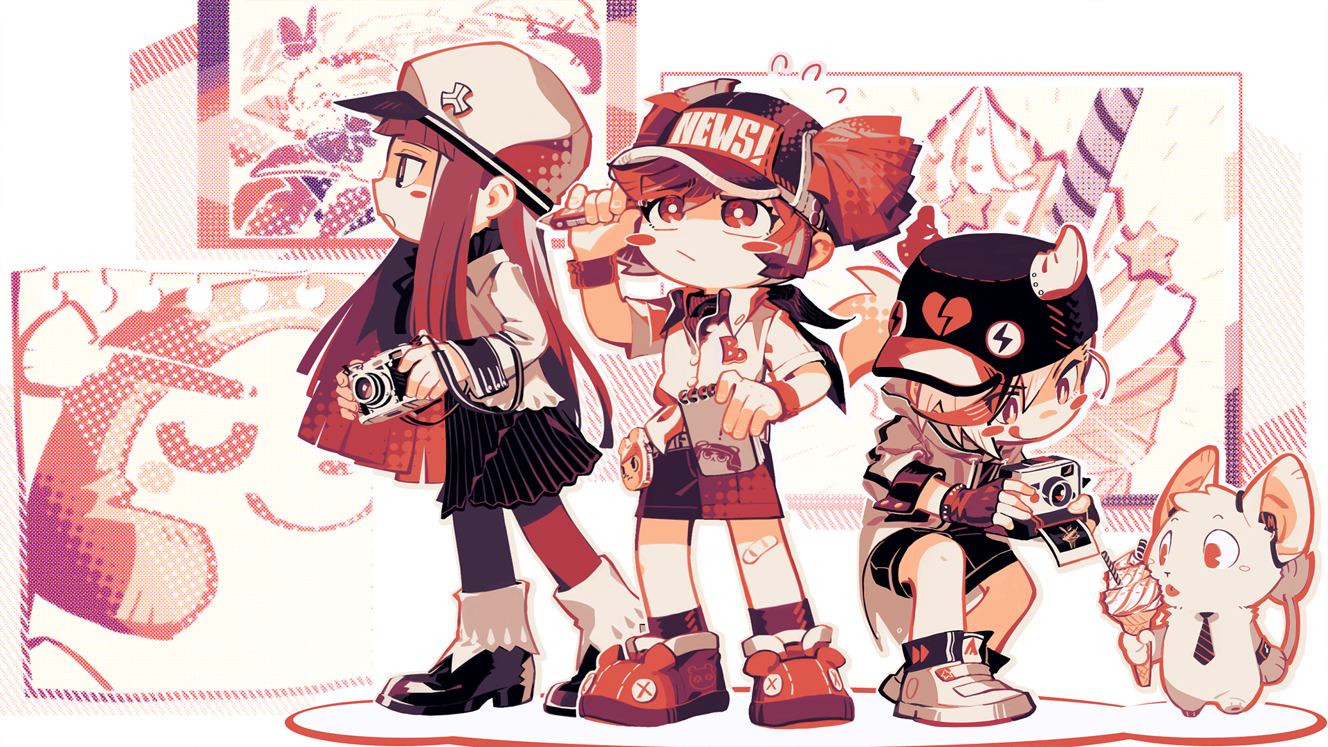 Muse Dash characters with cameras and ice cream HD Wallpaper
