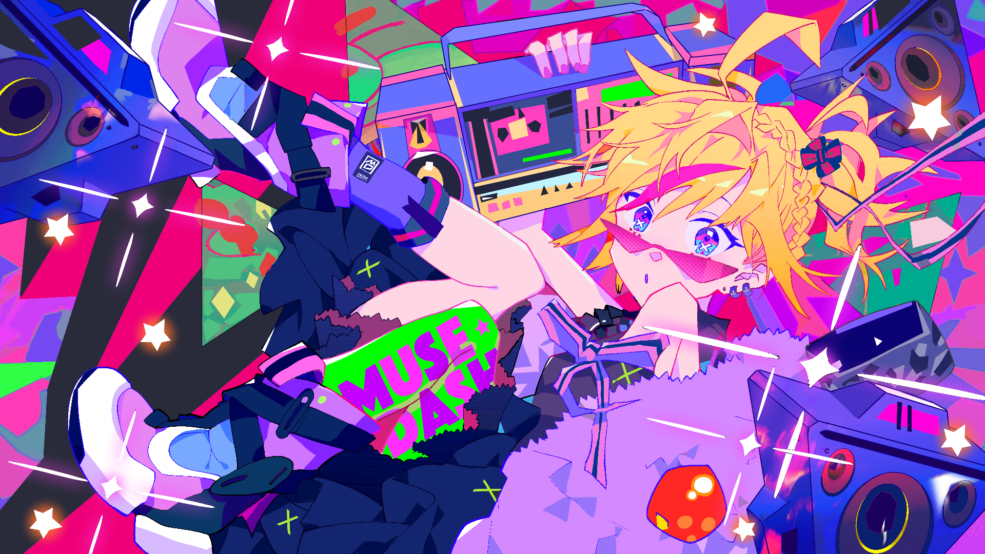MuseDash: Colorful Anime Girl with Boombox HD Wallpaper