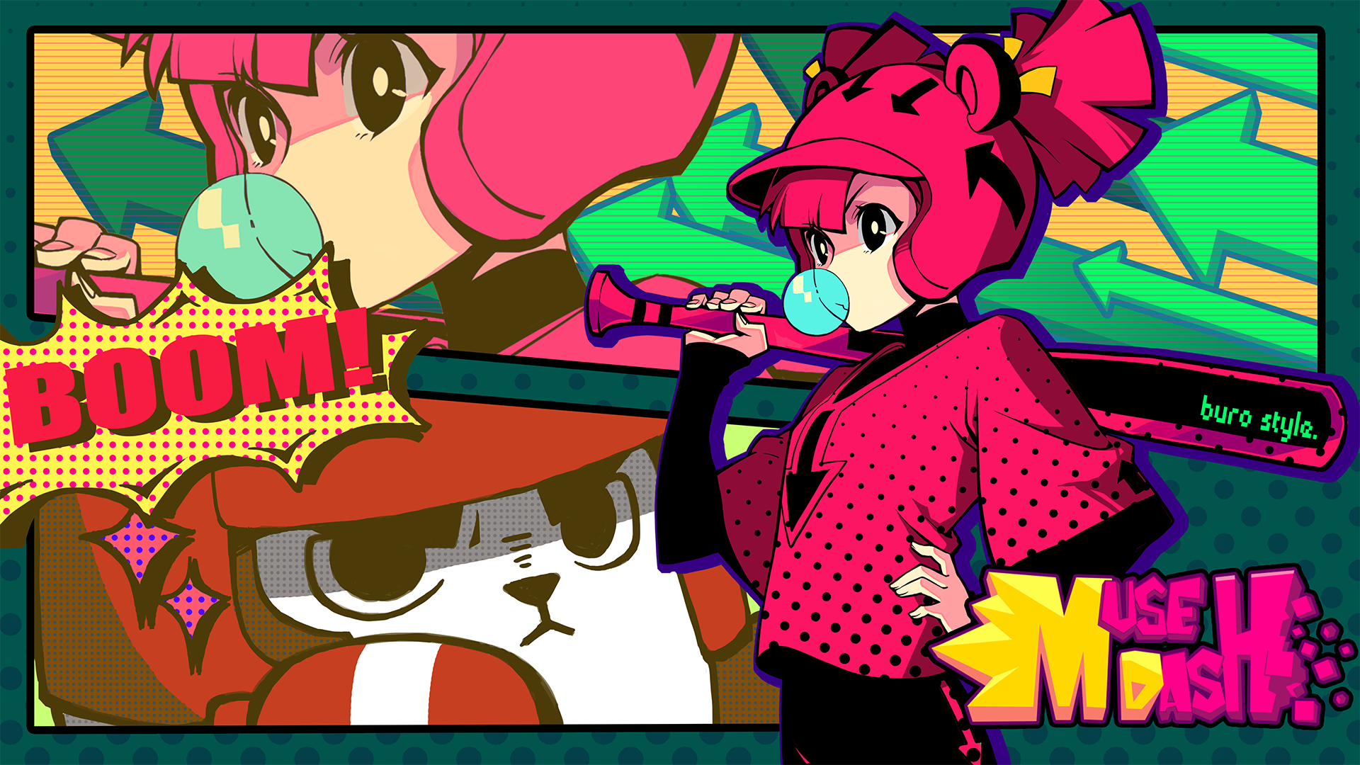 Muse Dash: Girl with Baseball Bat and Bubble Gum HD Wallpaper