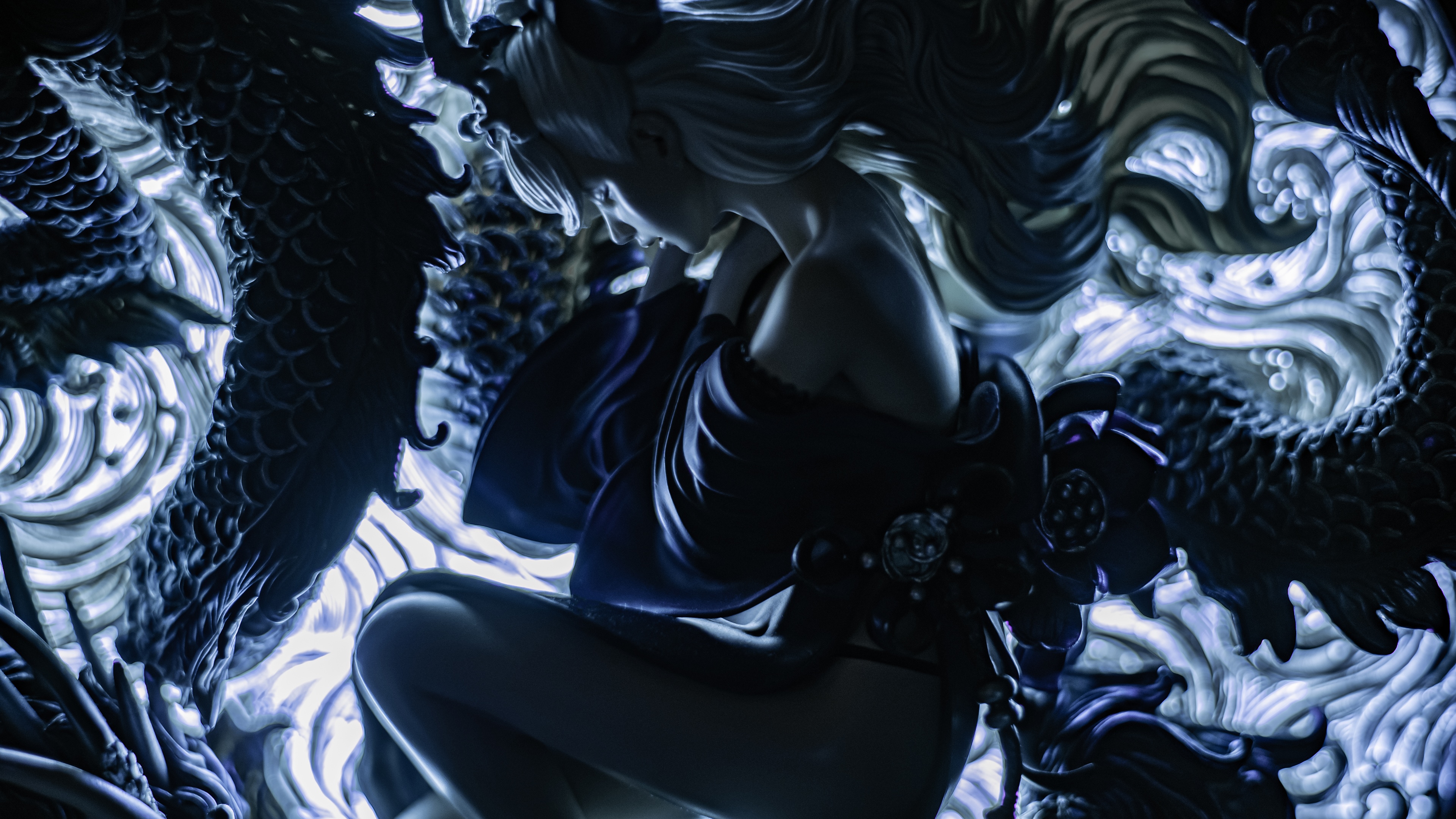 4K statue of a woman with a Chinese dragon HD Wallpaper