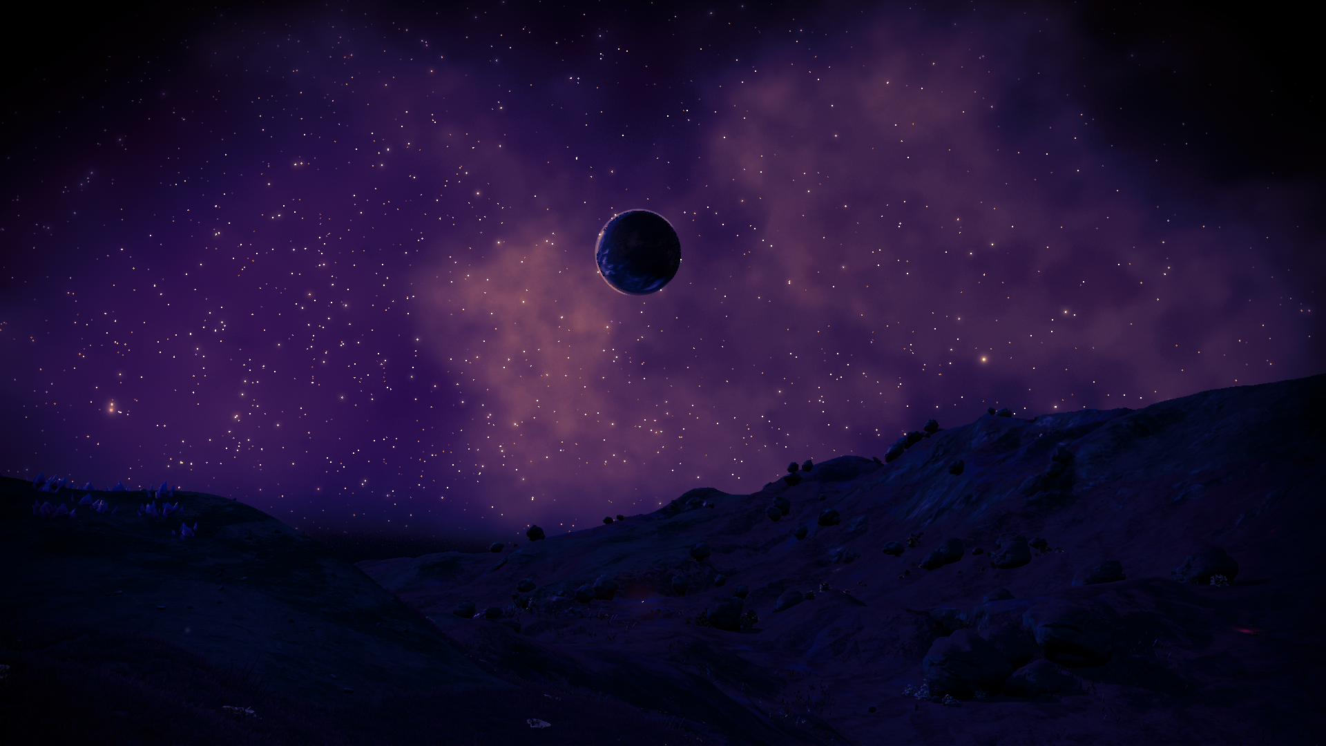 No Man's Sky: Planet in a Starry Purple Sky HD Wallpaper
