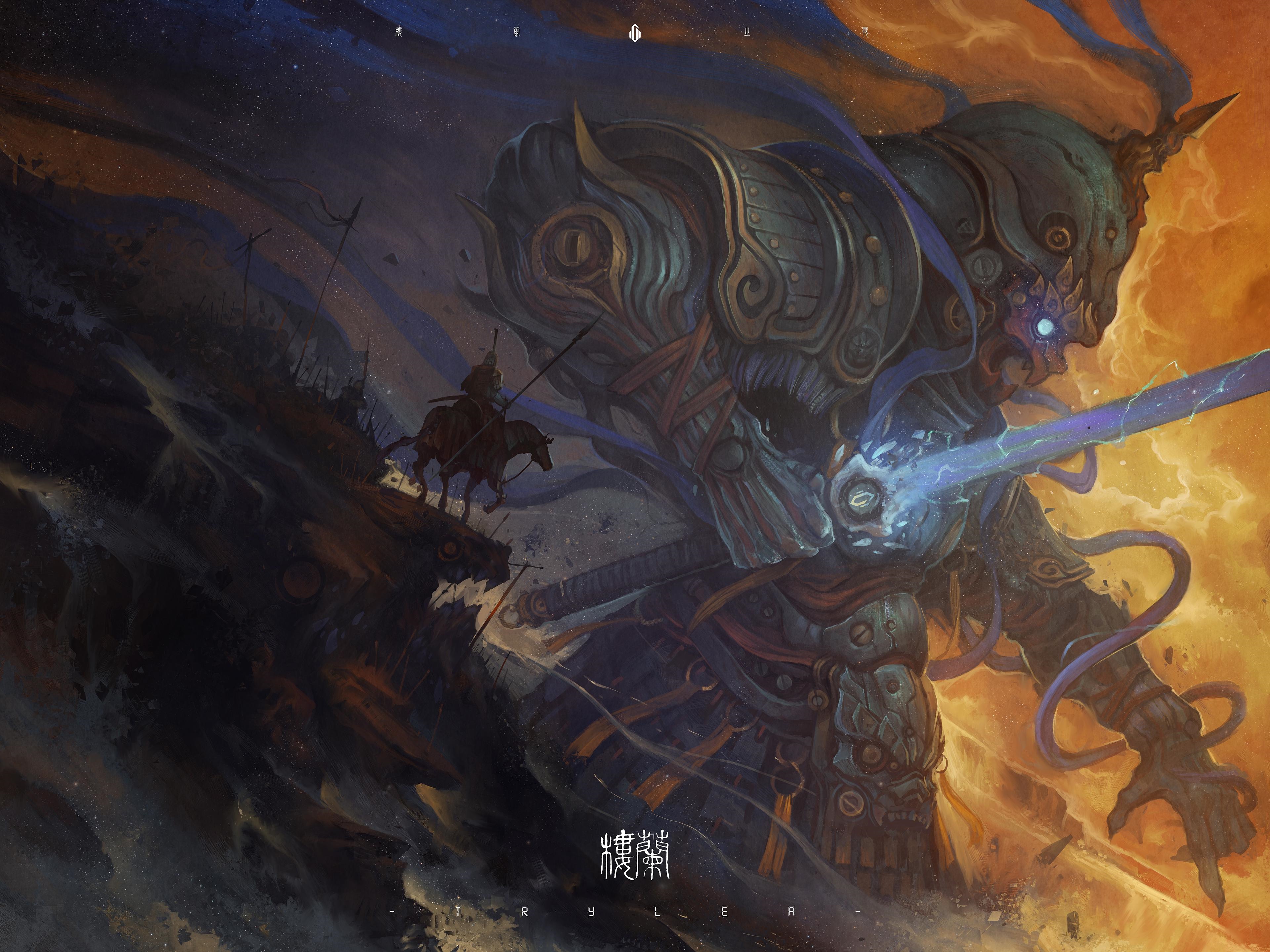 4K Fantasy War Armor Kanji Sword Army Soldier HD Wallpaper