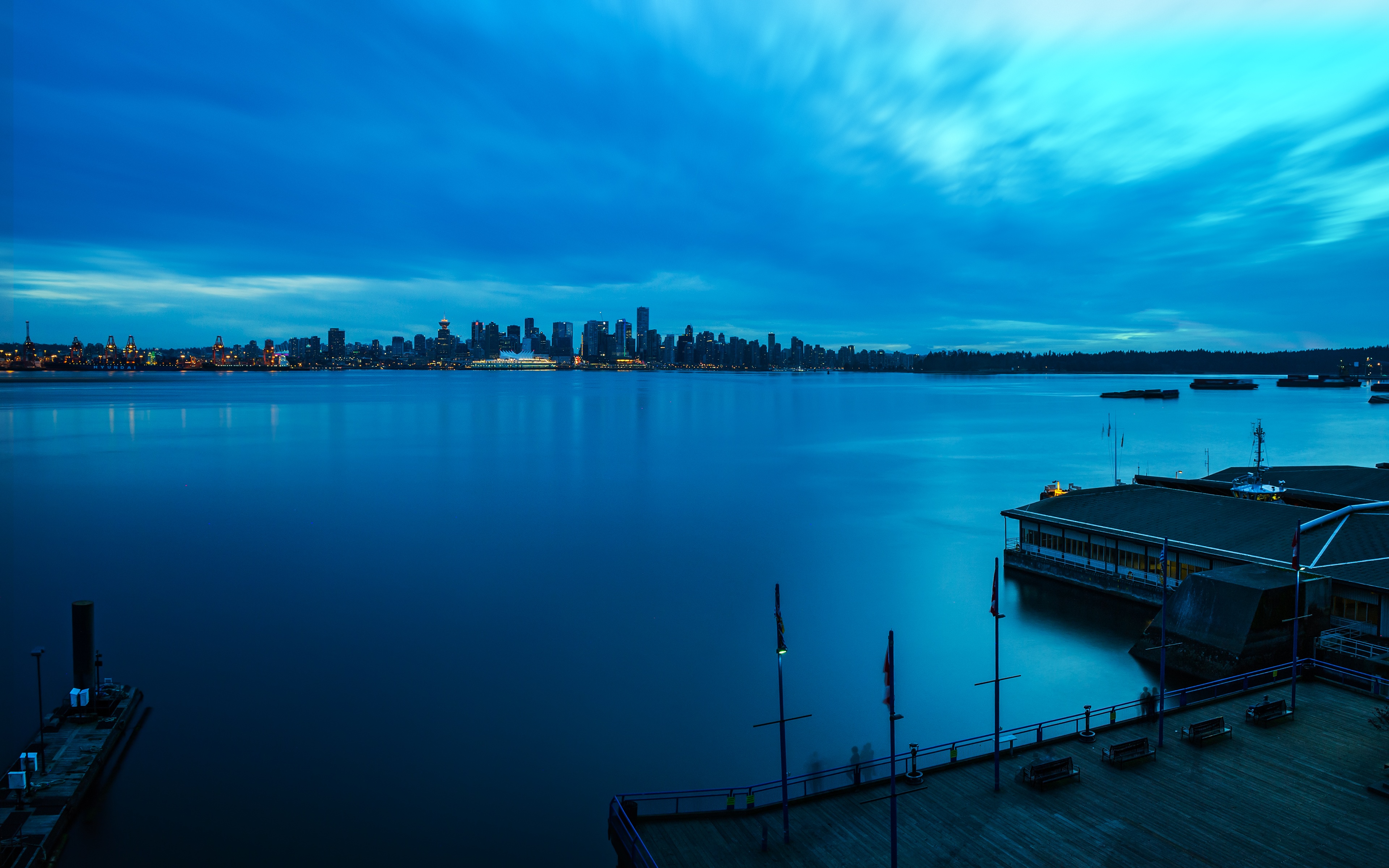 Vancouver cityscape at dusk over the water HD Wallpaper