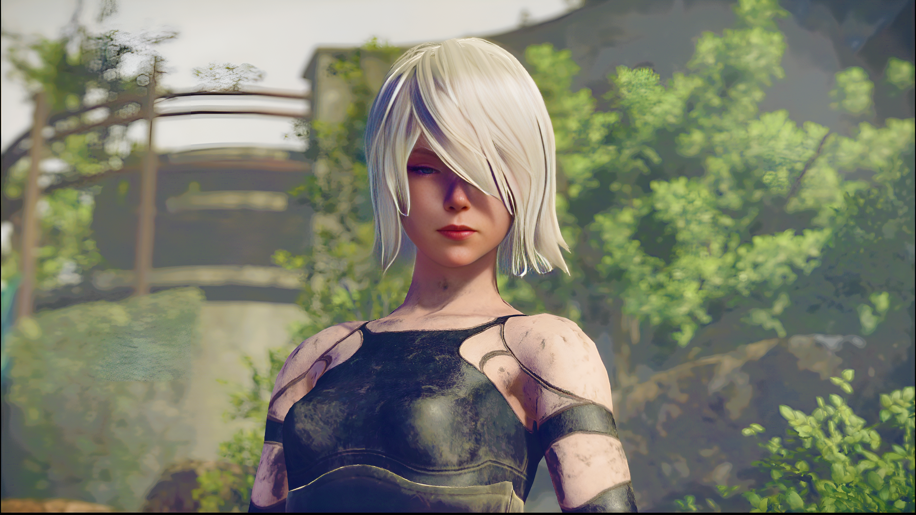 A2 from Nier: Automata in a natural setting HD Wallpaper