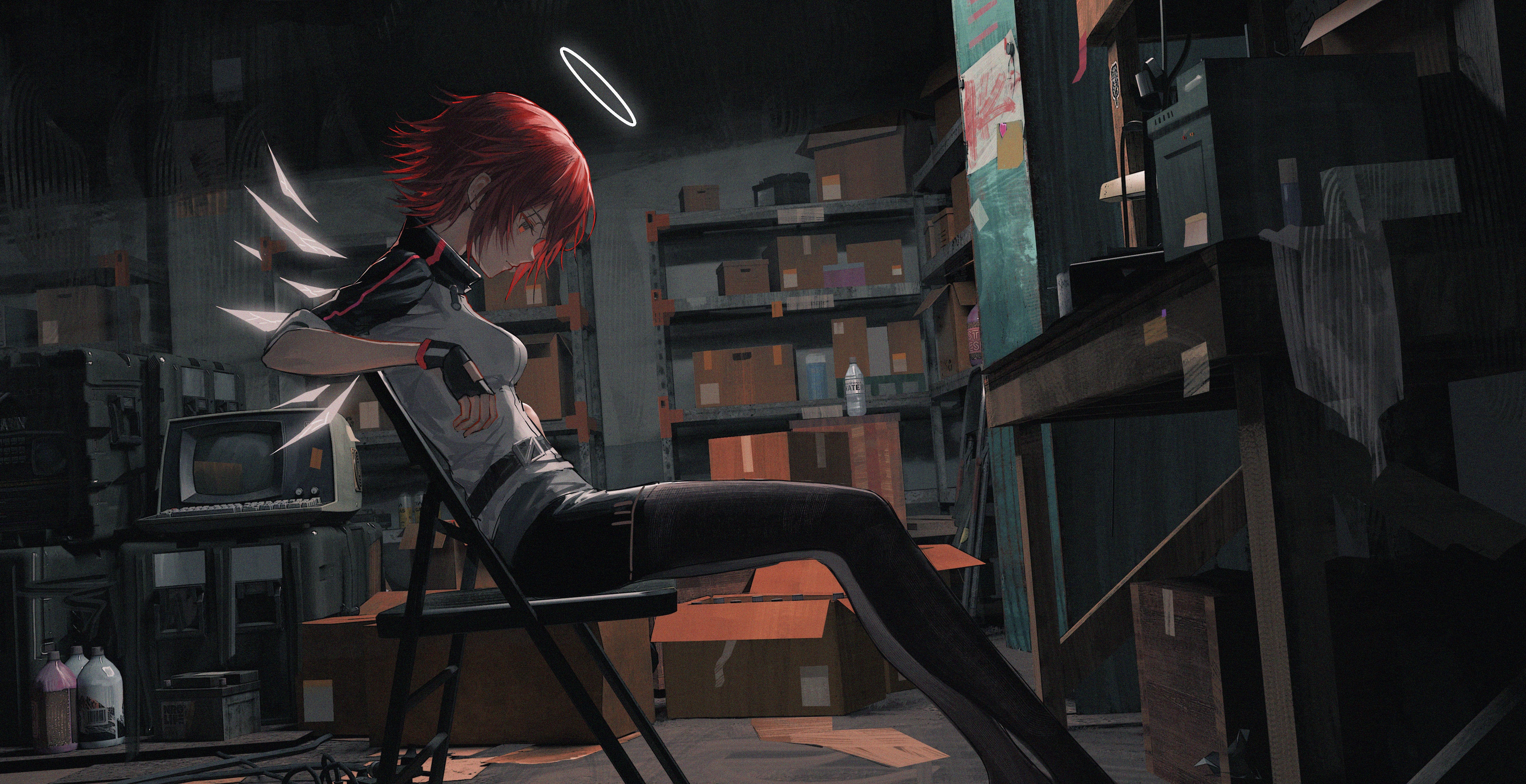 Arknights Exusiai in a warehouse with a halo HD Wallpaper