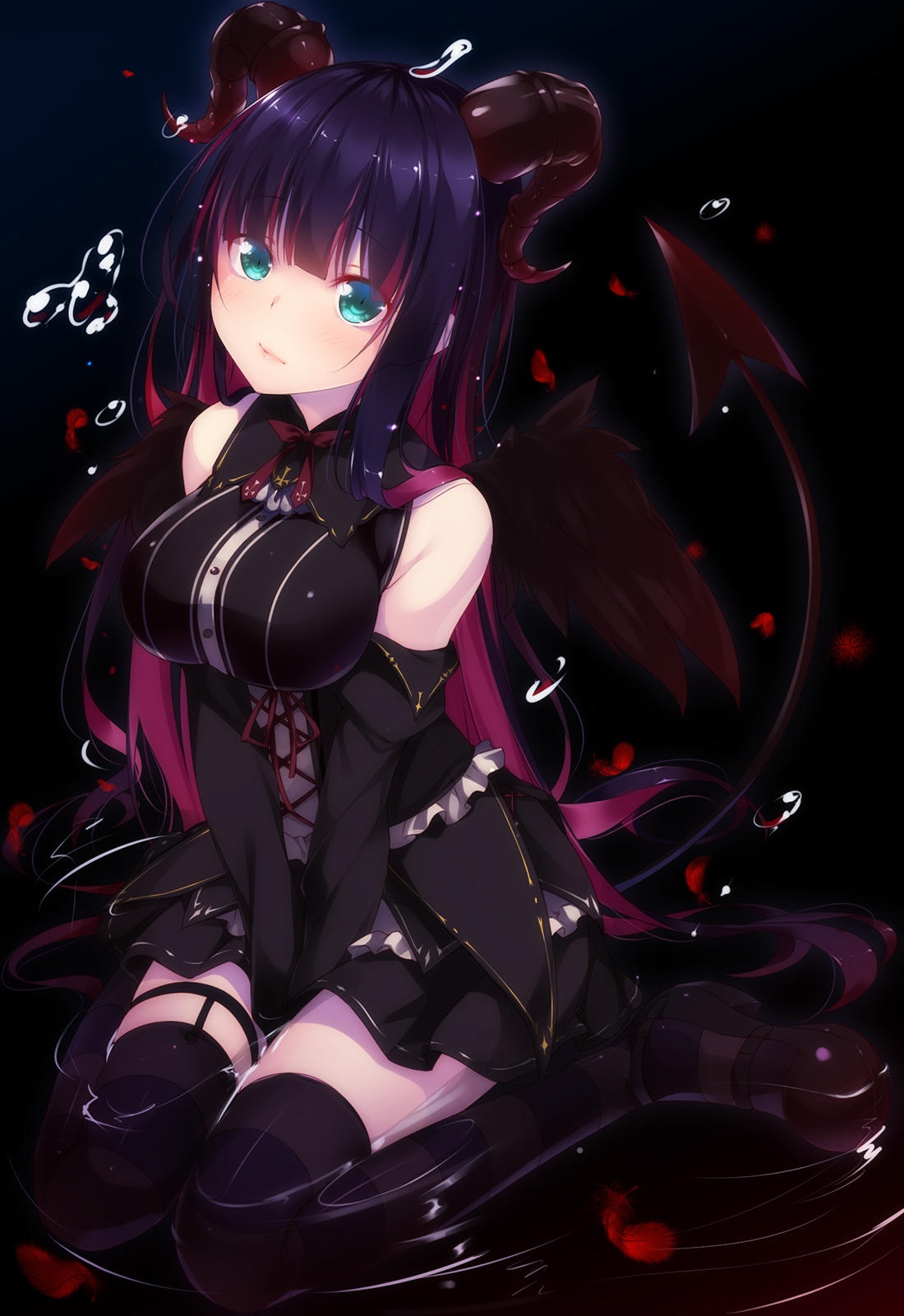Demon girl with horns and bat wings HD Phone Wallpaper