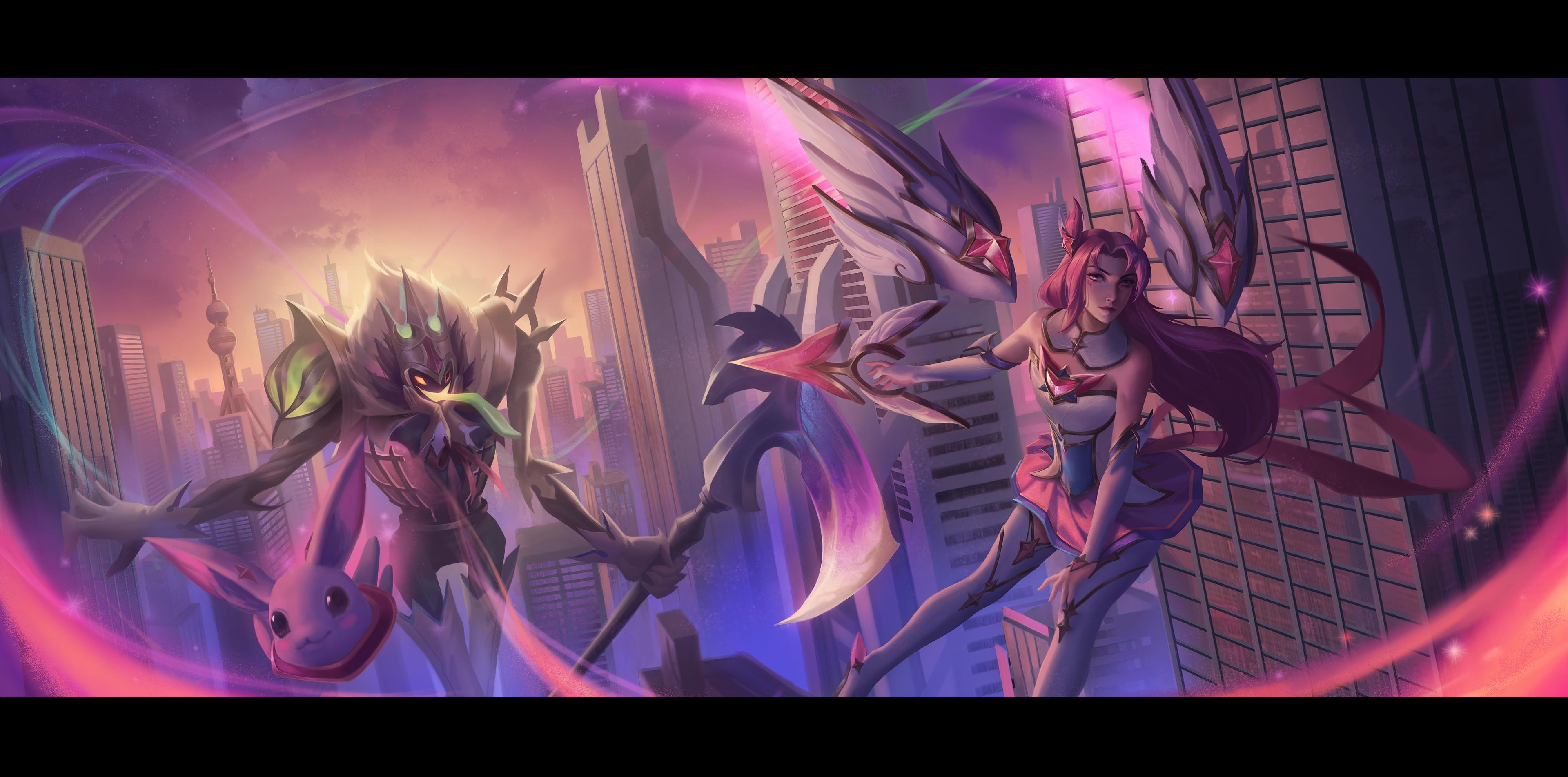4K Star Guardian KaiSa and creature in city HD Wallpaper