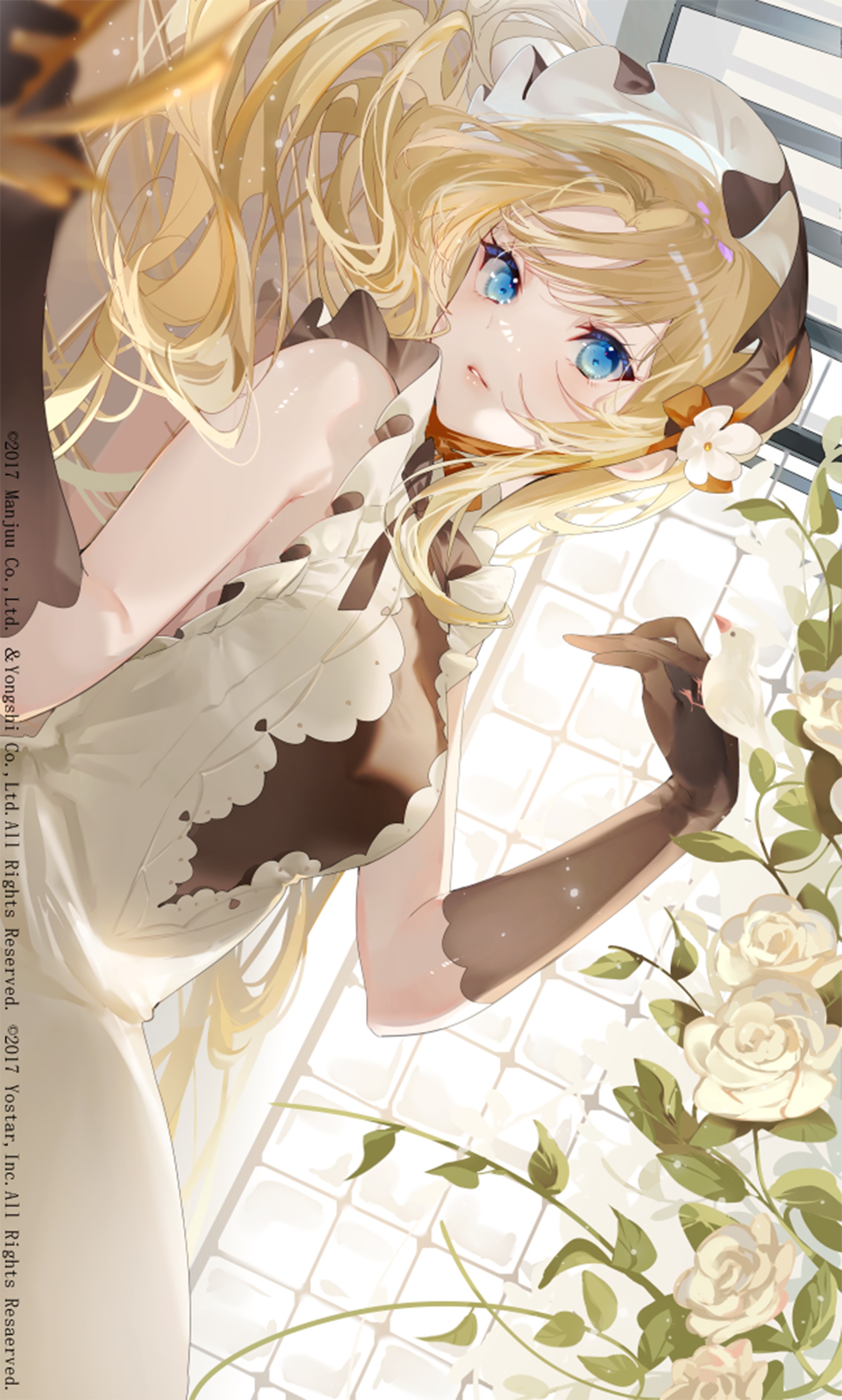 Anime girl with blonde hair and blue eyes HD Phone Wallpaper
