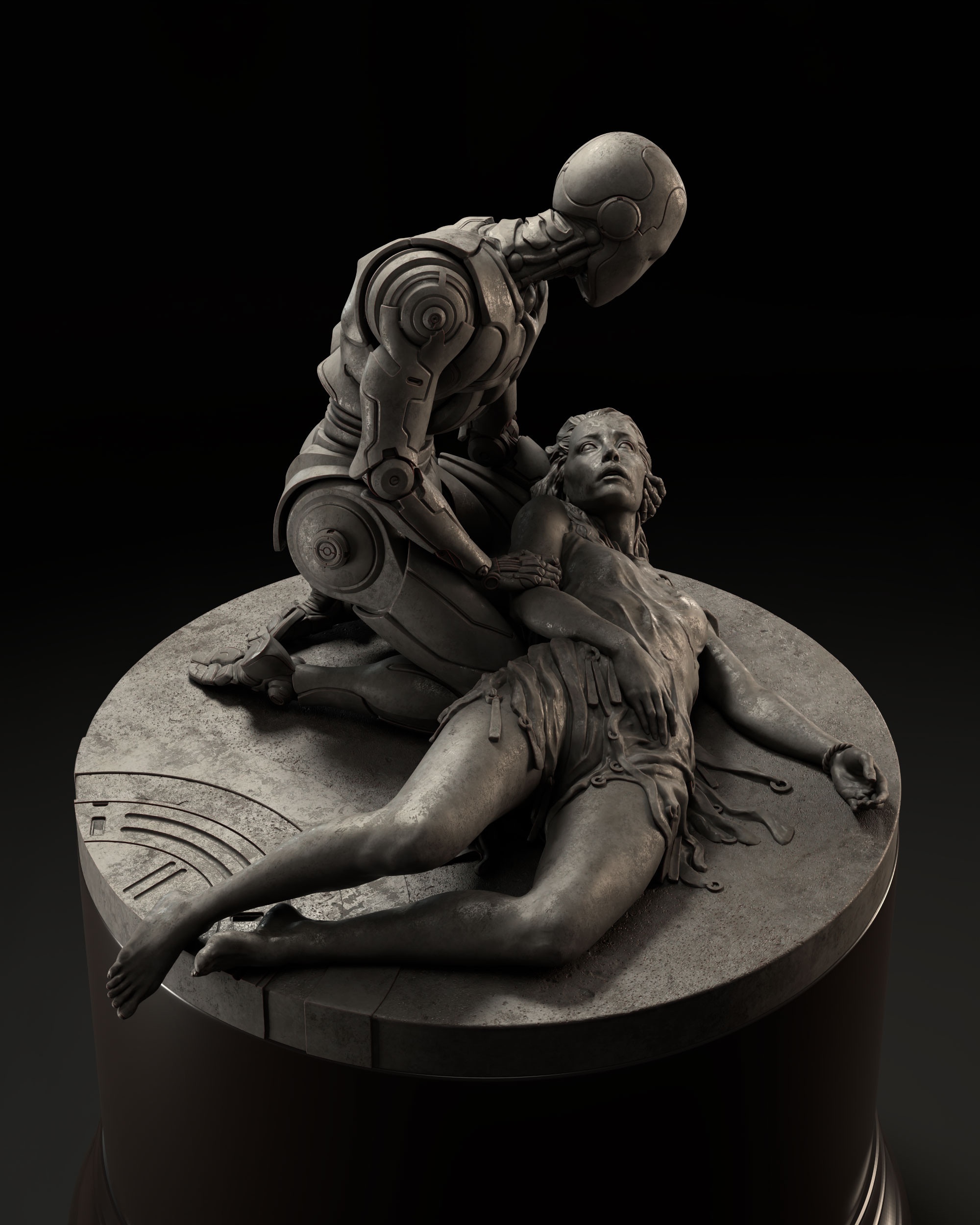 Robot holding a woman sculpture by Alex Carratalà HD Phone Wallpaper
