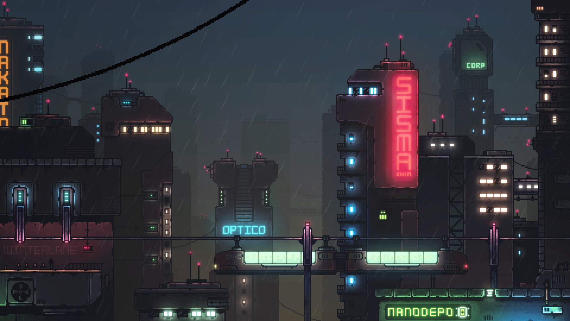 Cyberpunk city at night with neon signs and rain HD Wallpaper