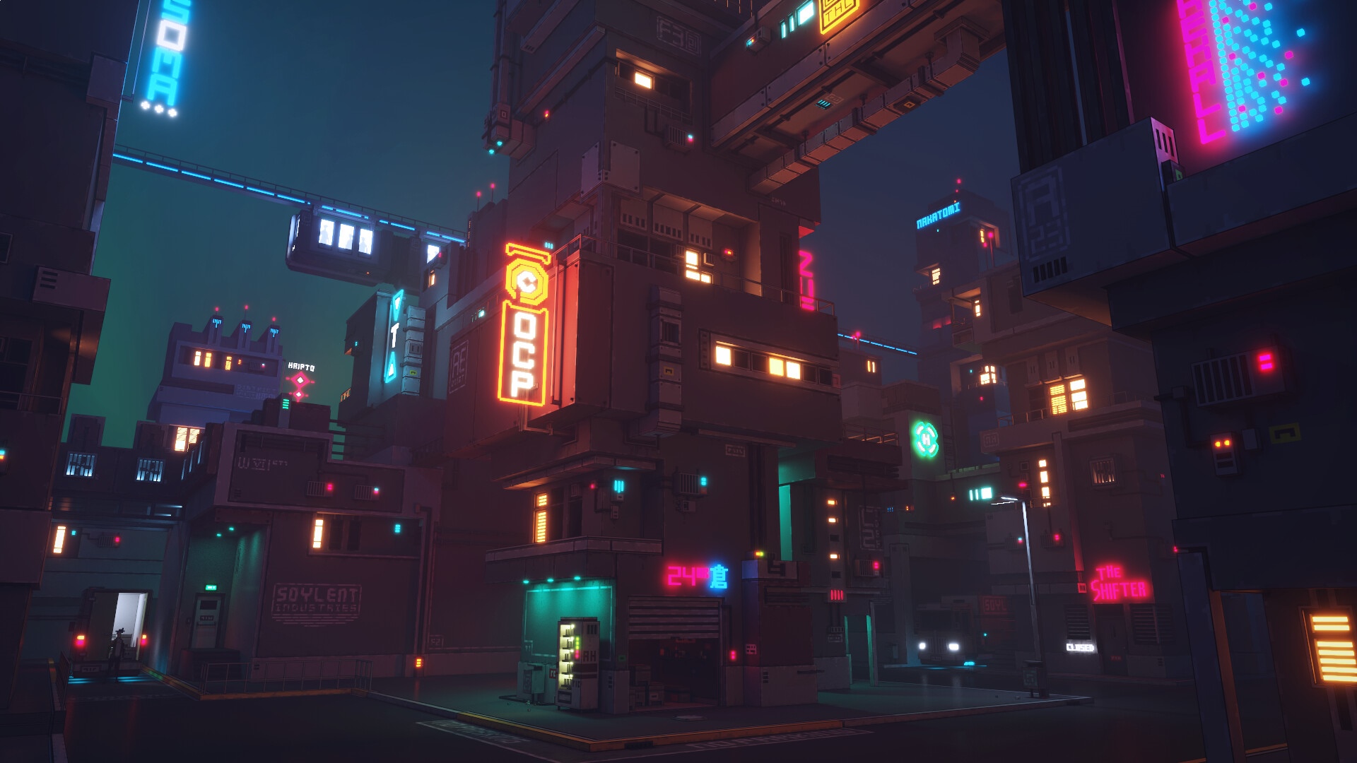 Cyberpunk Cityscape with Neon Lights at Night HD Wallpaper