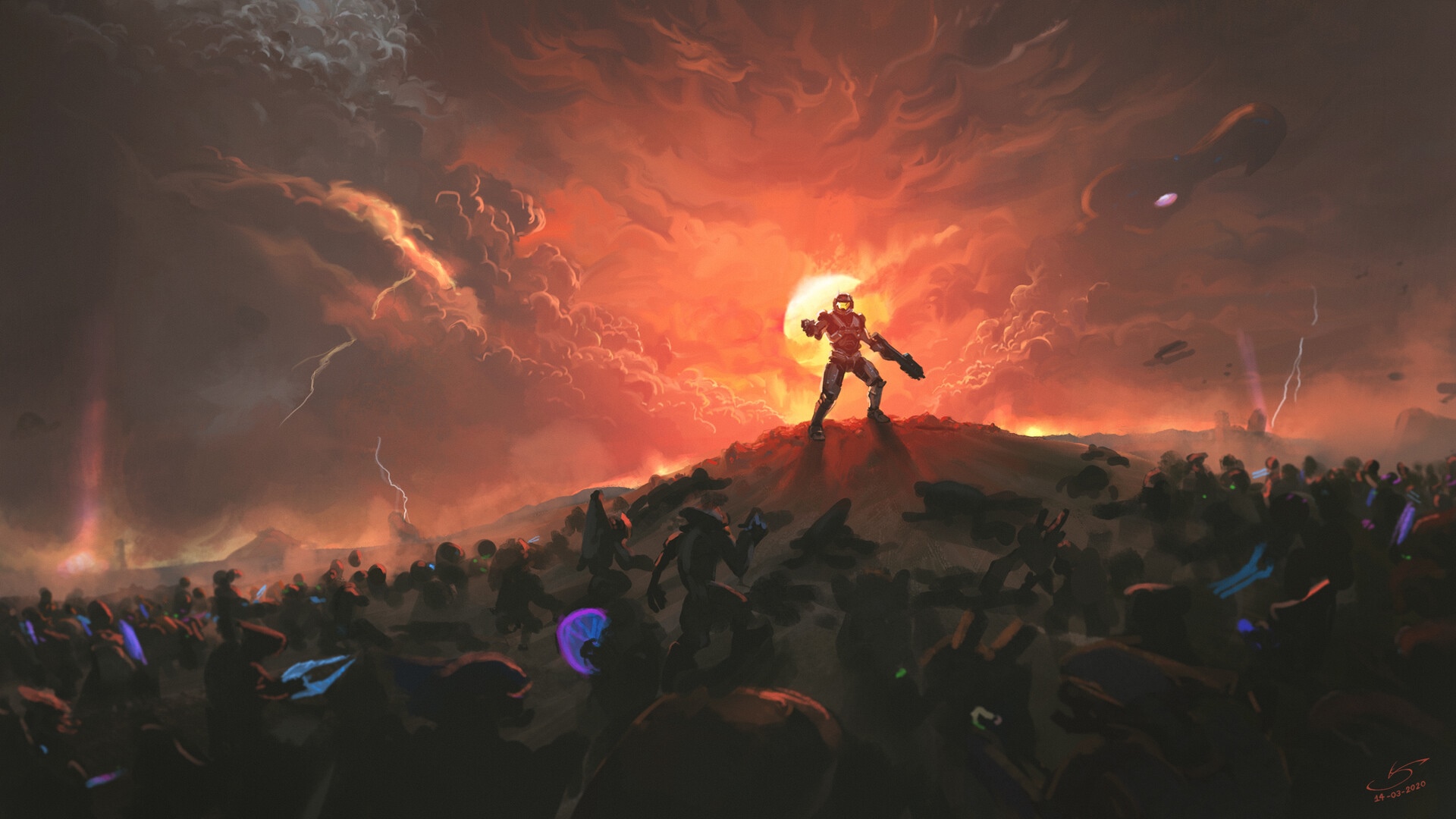 Halo Reach Spartan and Covenant forces in battle HD Wallpaper