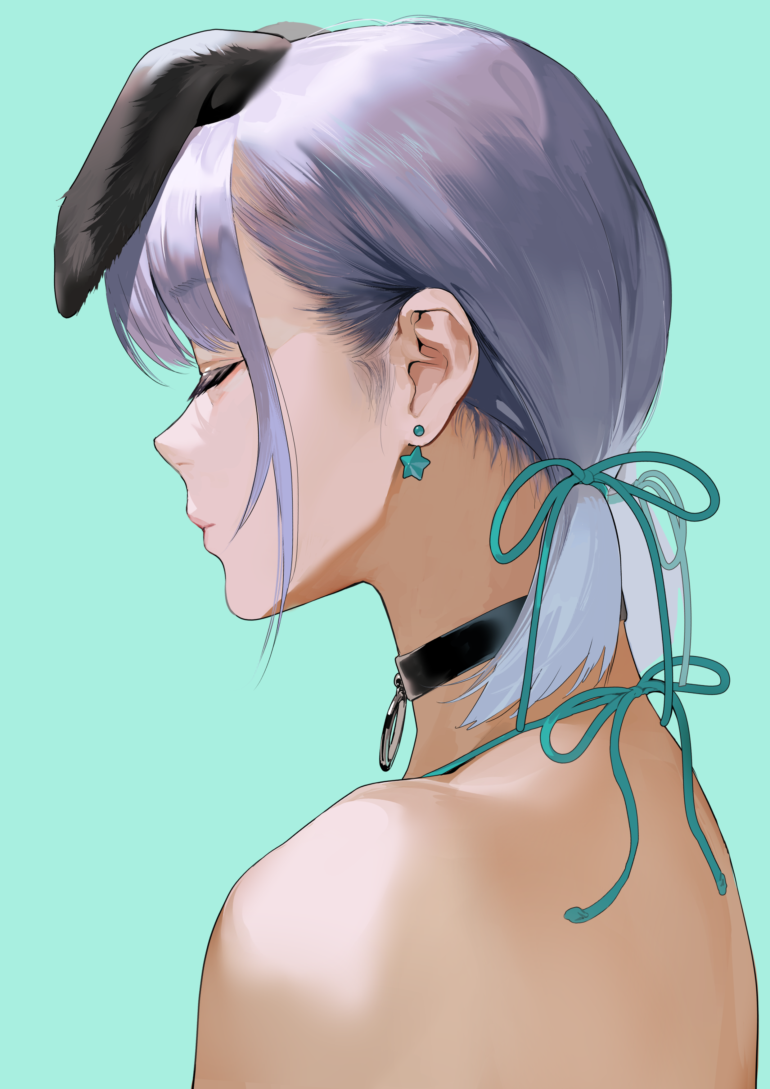 Anime girl with bunny ears and star earring HD Phone Wallpaper