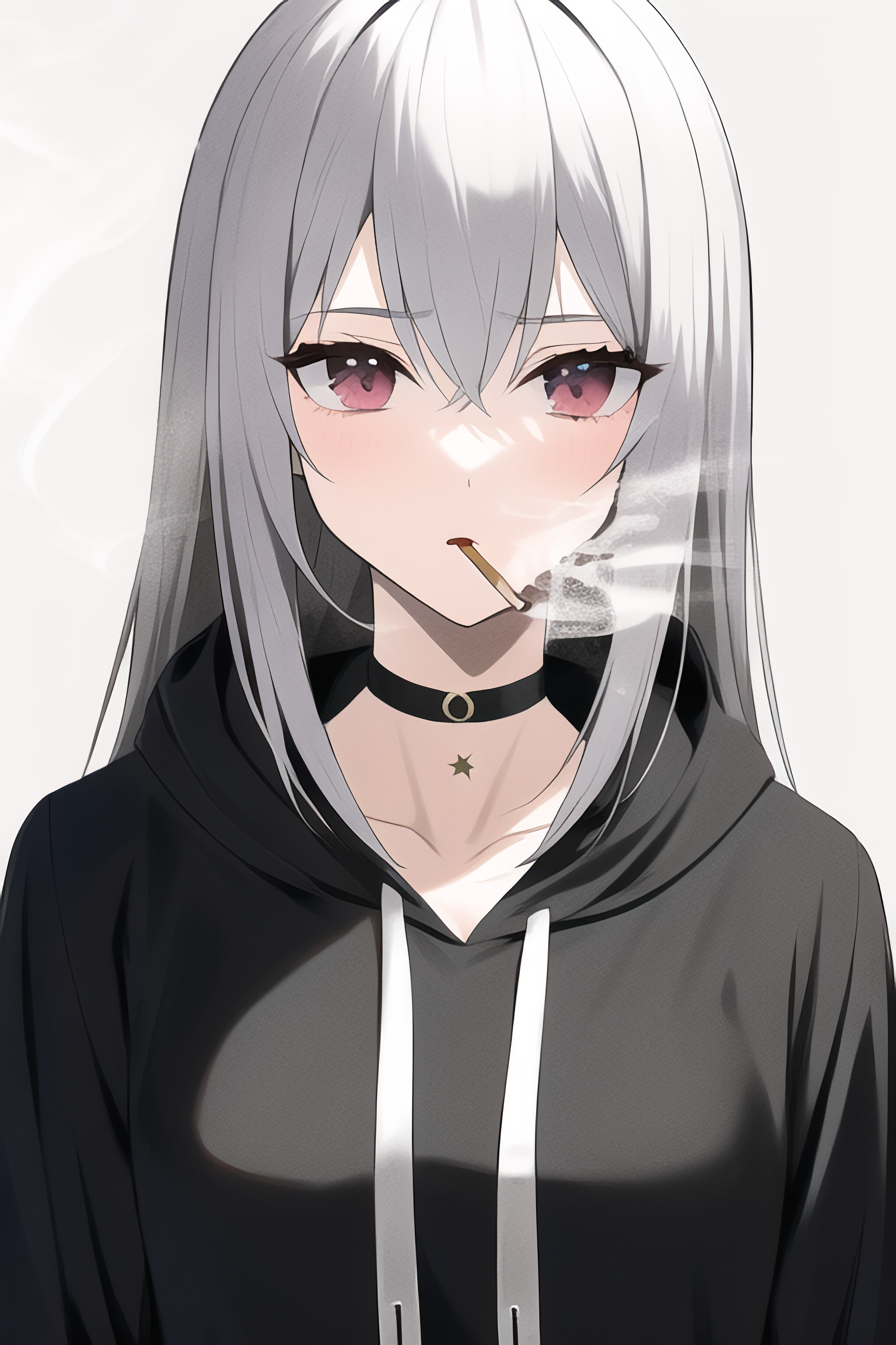 Anime girl with silver hair smoking HD Phone Wallpaper