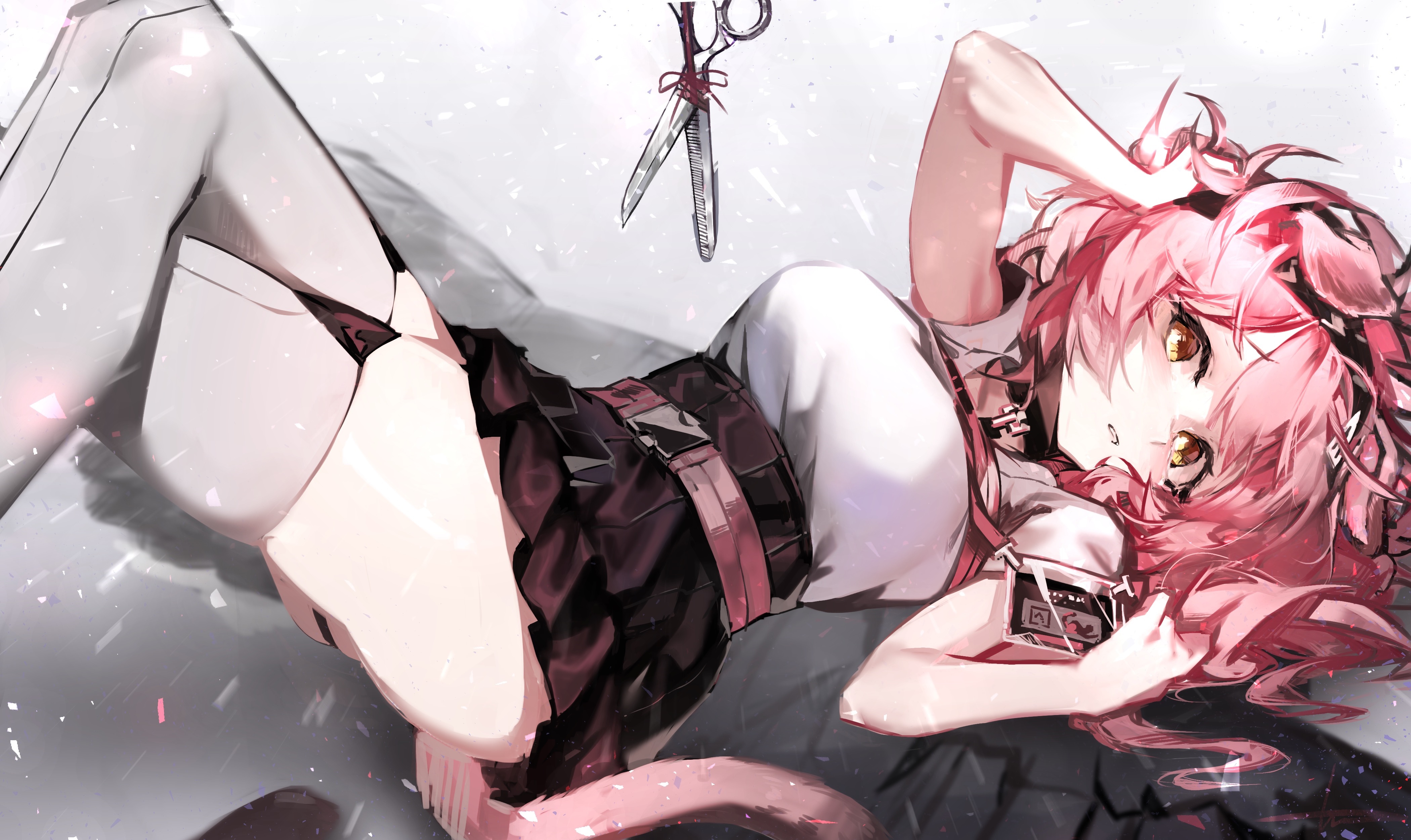4K Arknights Goldenglow with pink hair and tail HD Wallpaper