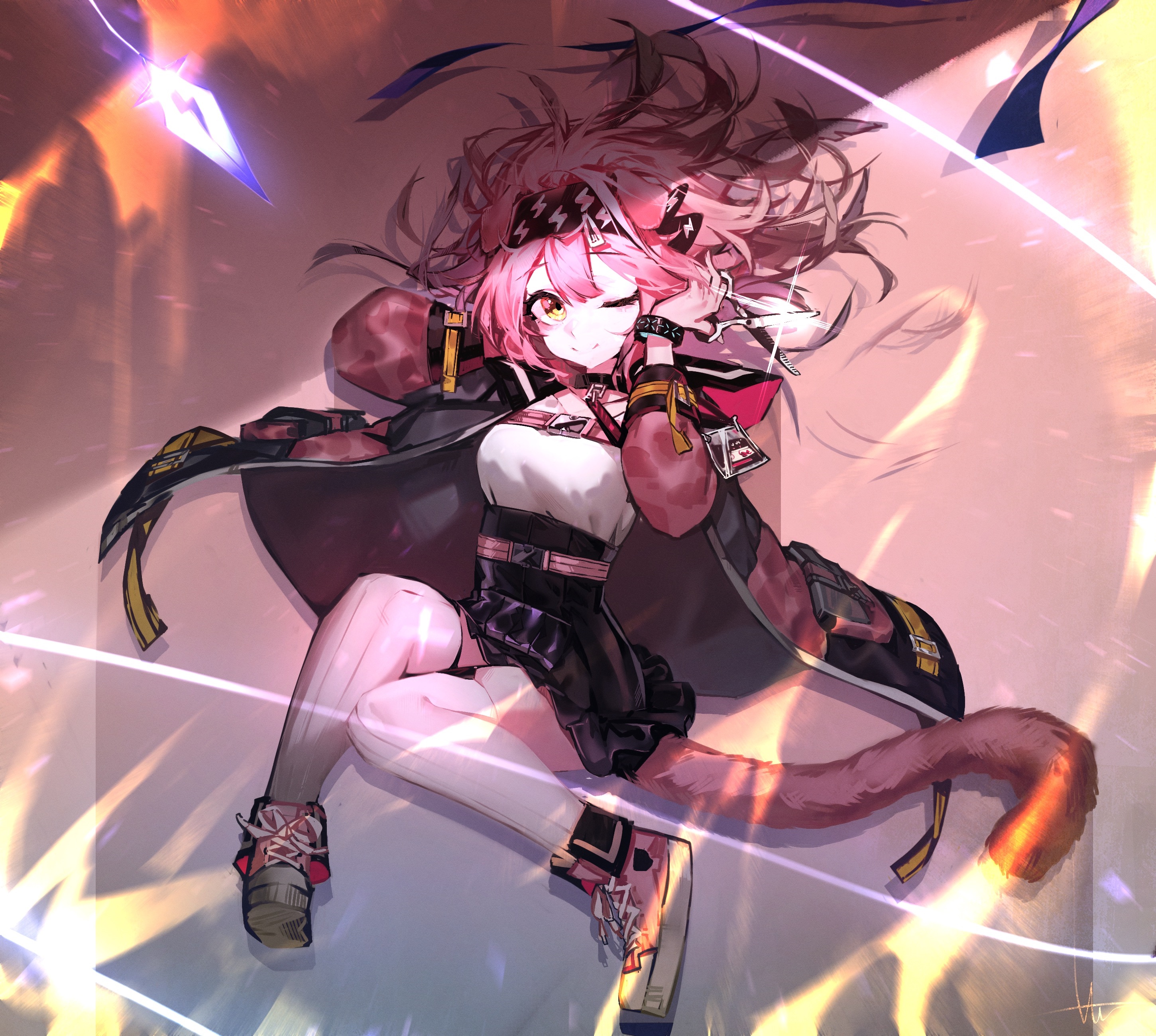 Goldenglow from Arknights with pink hair and tail HD Wallpaper