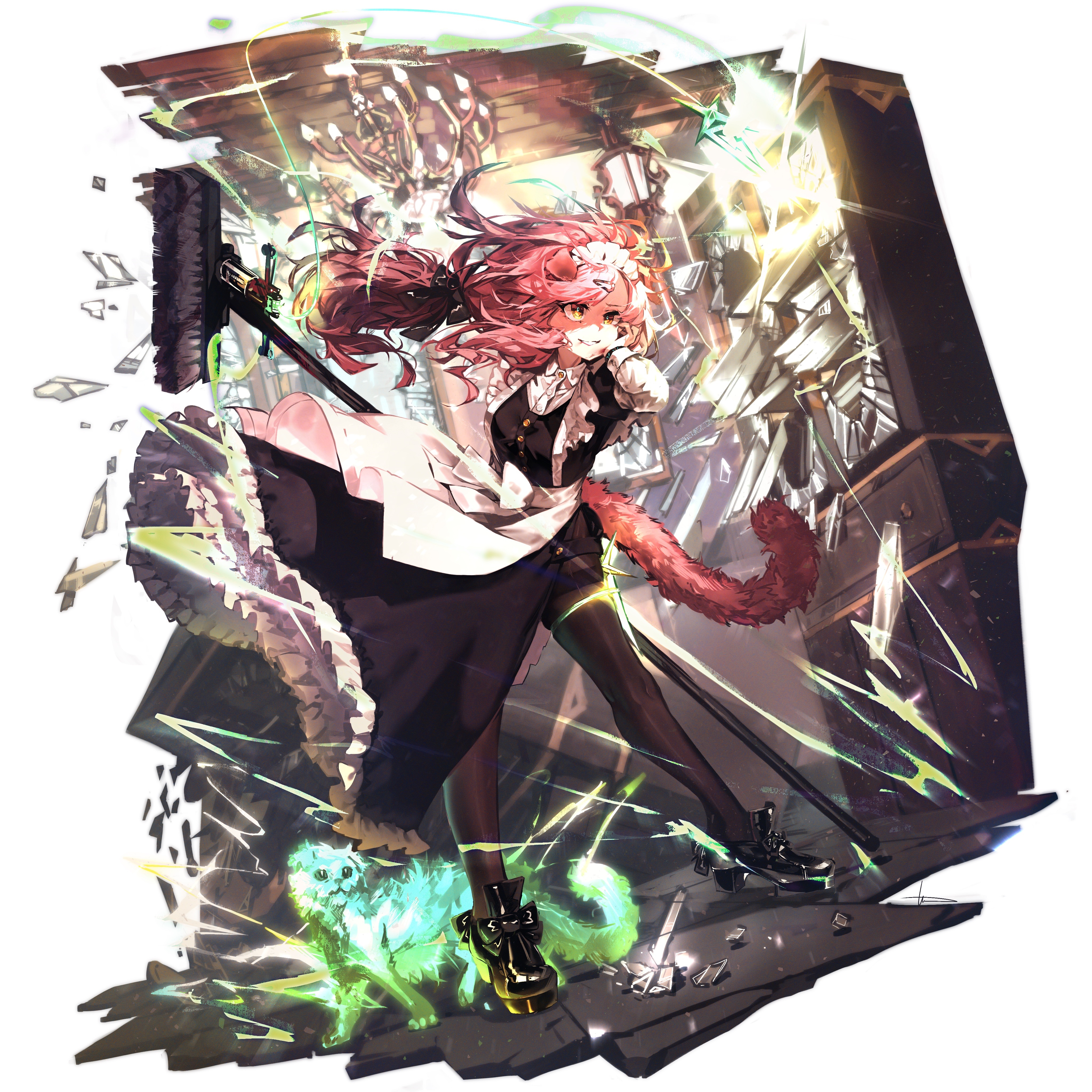 4K Goldenglow in Maid Outfit with Broom HD Wallpaper