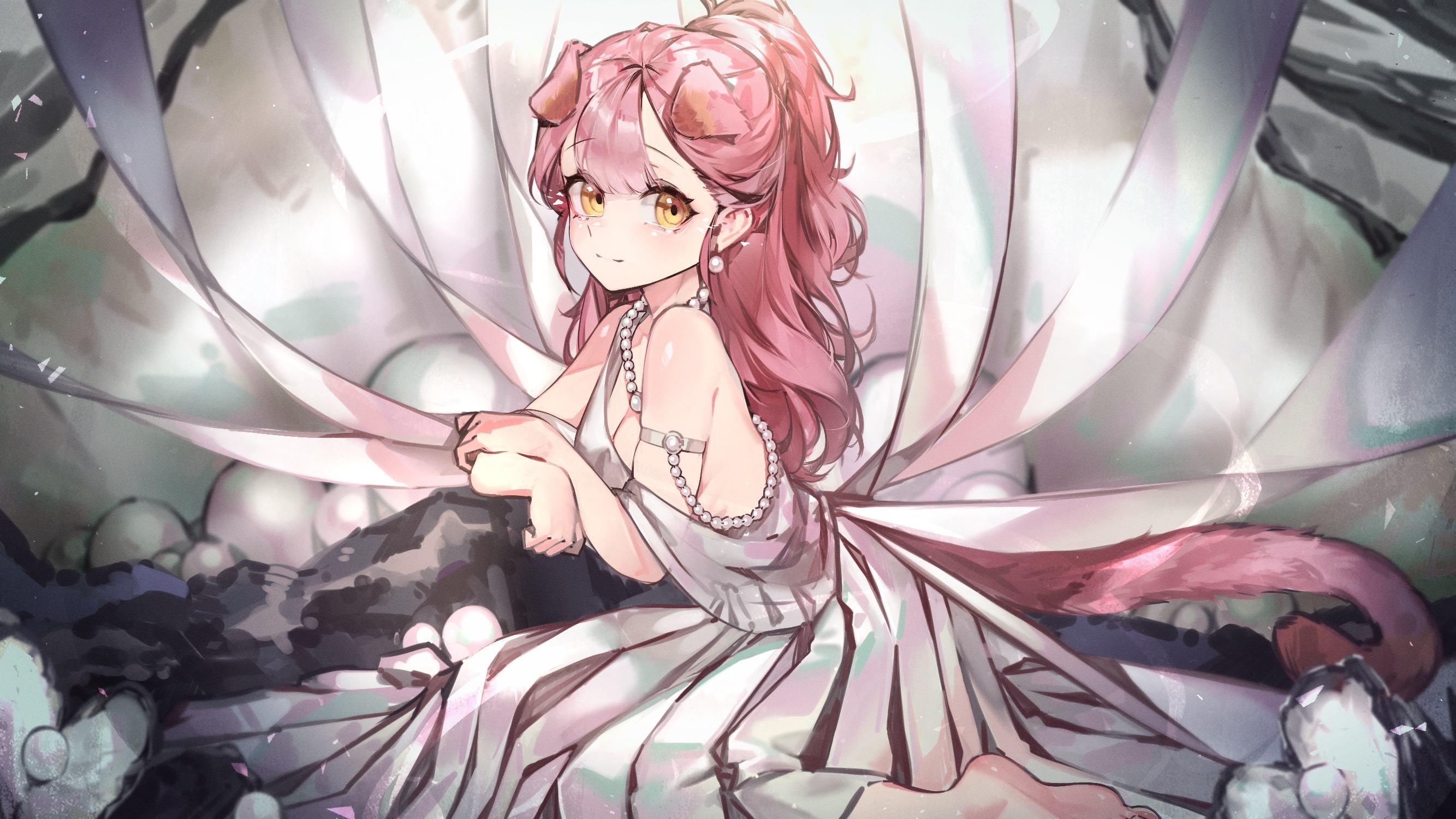 Arknights Goldenglow with pink hair and dog ears HD Wallpaper