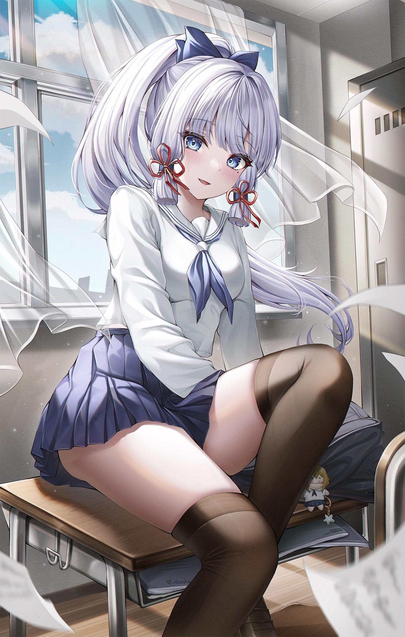 Kamisato Ayaka in a classroom setting HD Phone Wallpaper