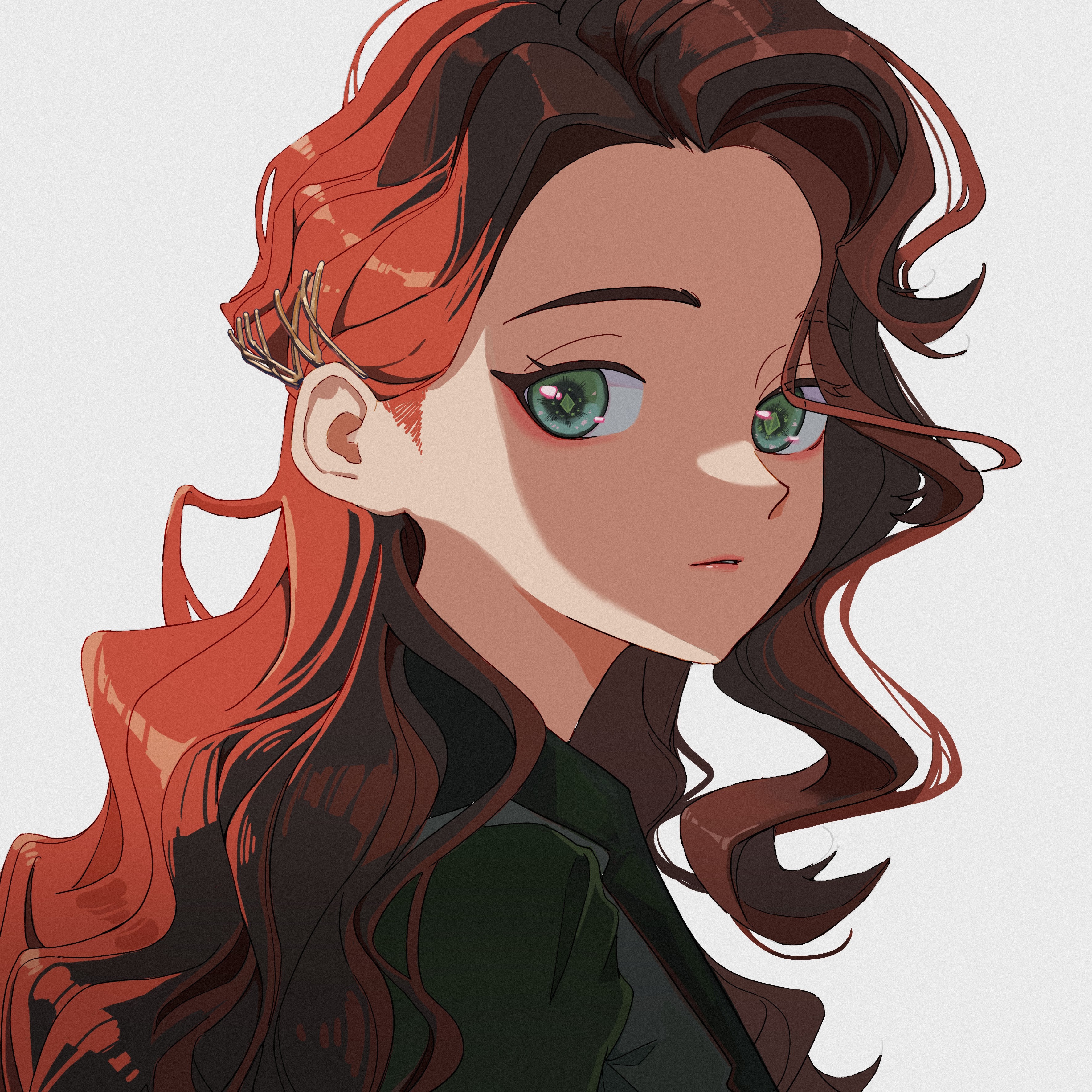 Anime girl with red hair and green eyes HD Wallpaper