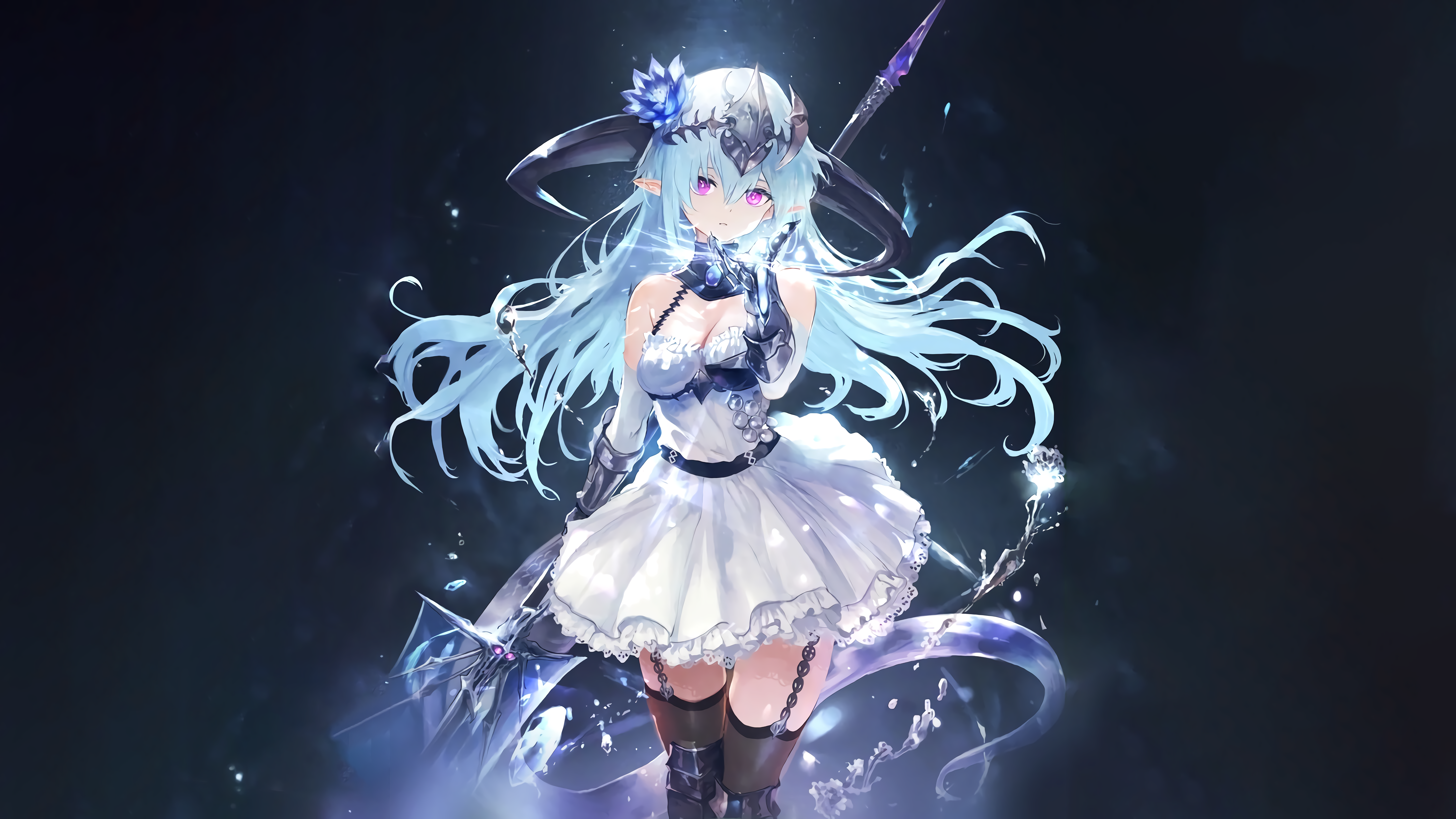 Filene from Shadowverse with blue hair and weapon HD Wallpaper
