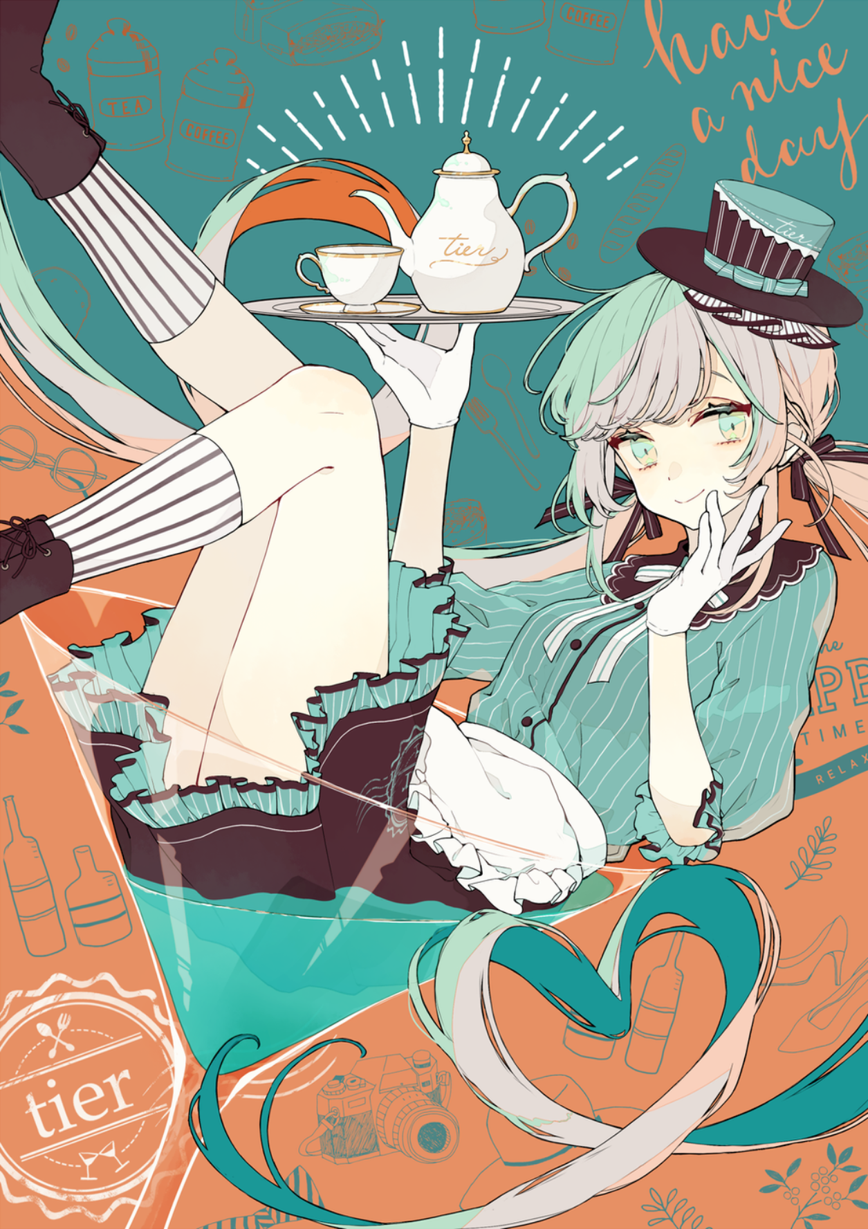 Girl in a hat serving tea with a teapot HD Phone Wallpaper