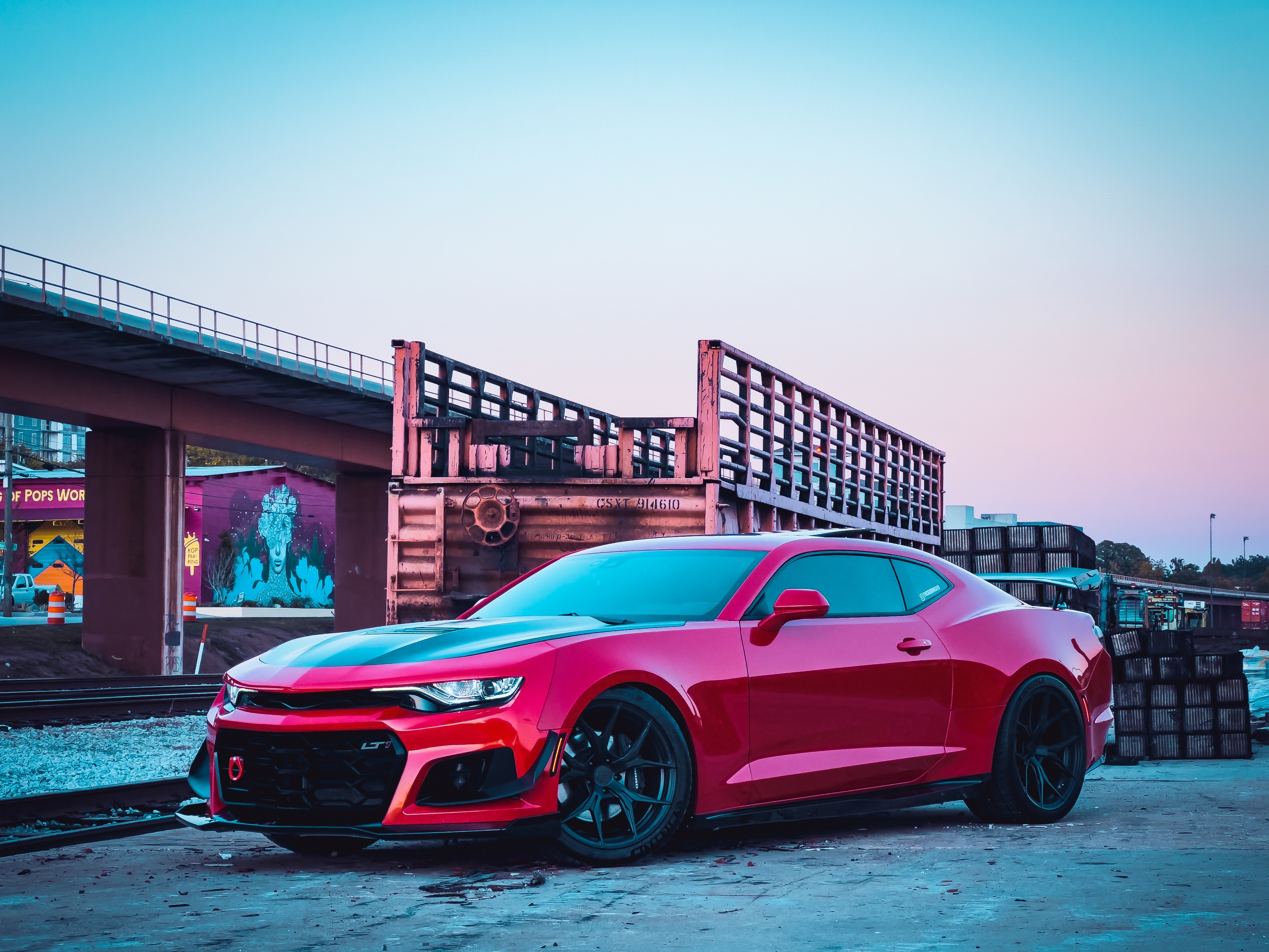 Red Chevrolet Camaro SS with Black Stripes HD Wallpaper
