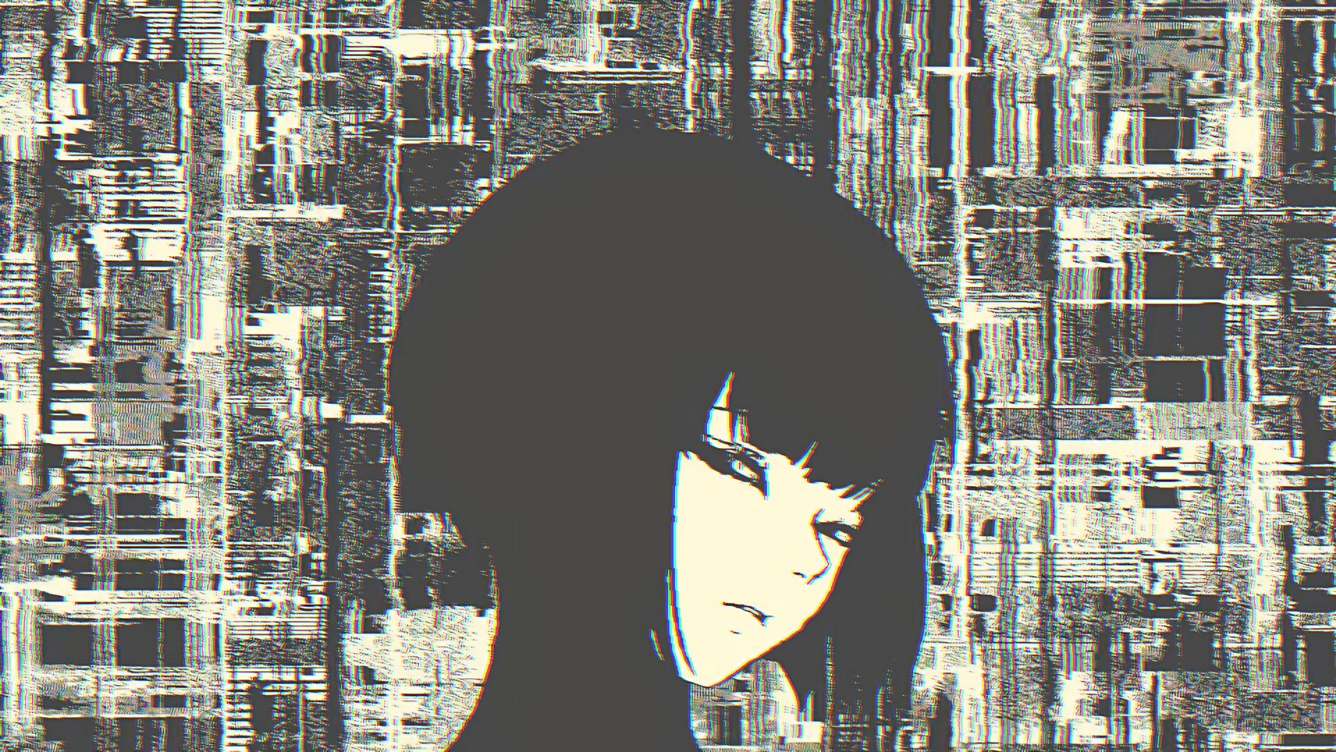 Anime girl with glitch art background HD Wallpaper