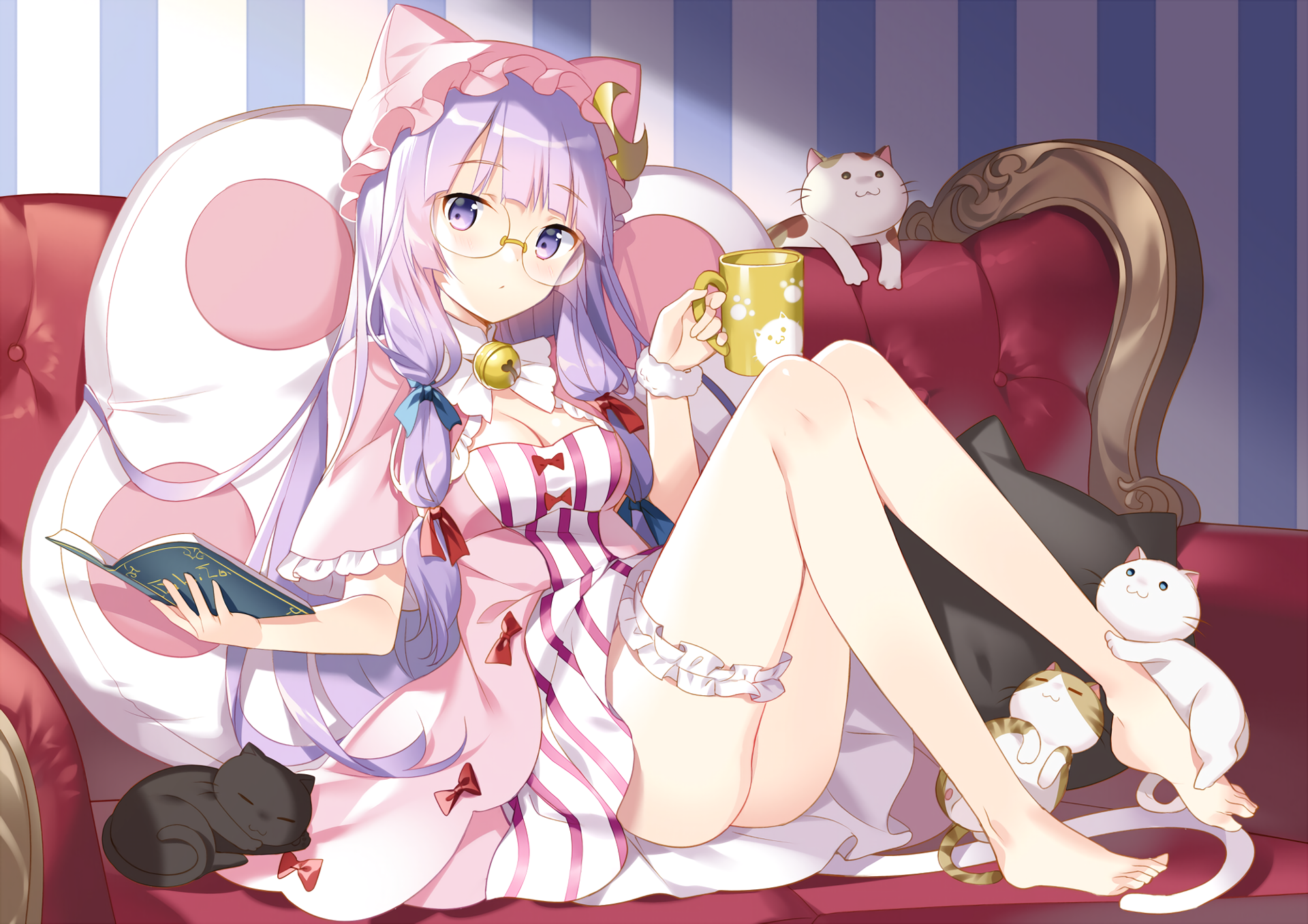 Patchouli Knowledge with cats and books HD Wallpaper