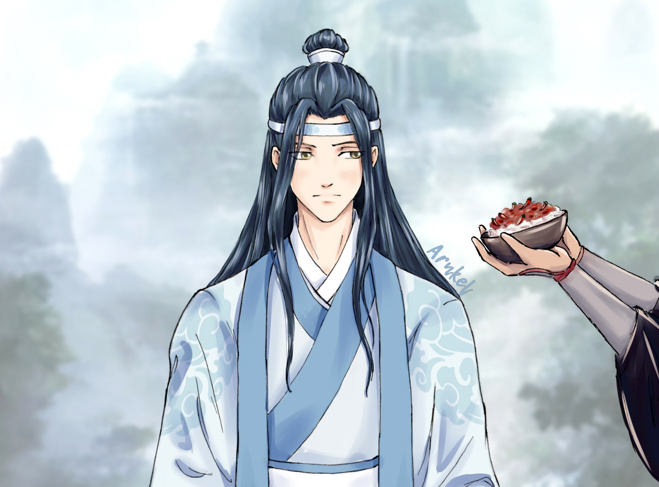 Lan Wangji offered a bowl of food HD Wallpaper