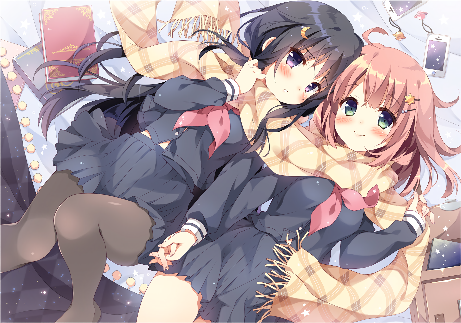 Two schoolgirls in uniforms and scarves HD Wallpaper