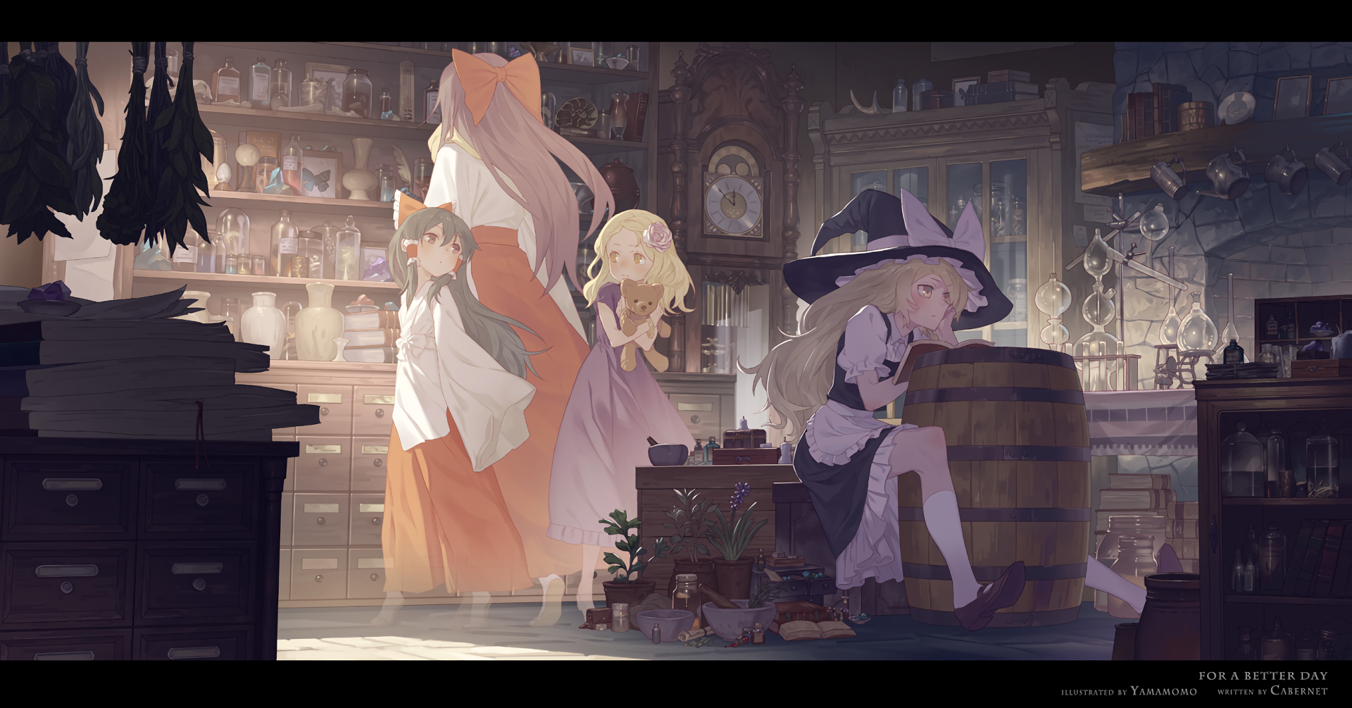 Touhou characters in a dimly lit alchemist's workshop HD Wallpaper