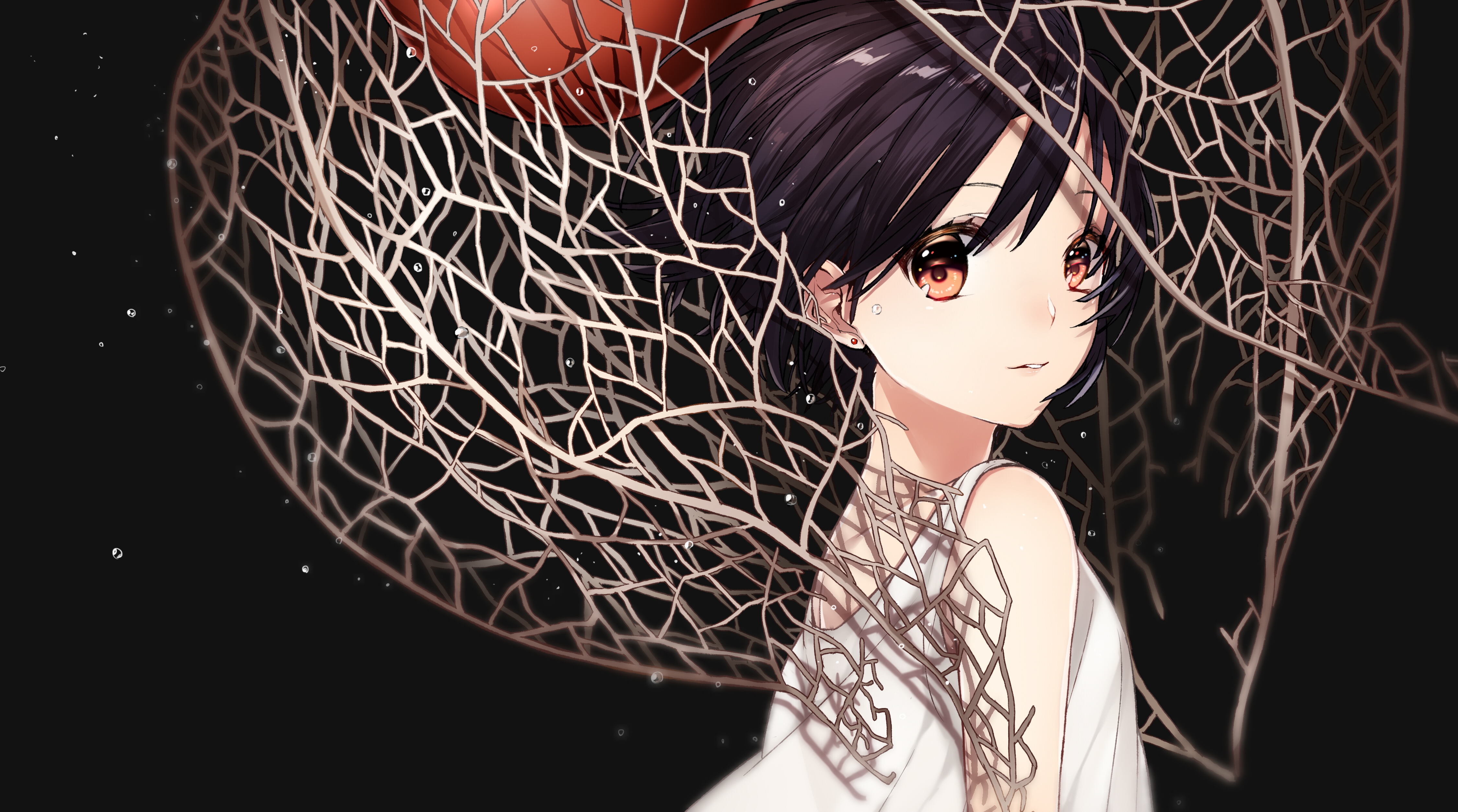 Girl in white dress with intricate net overlay HD Wallpaper