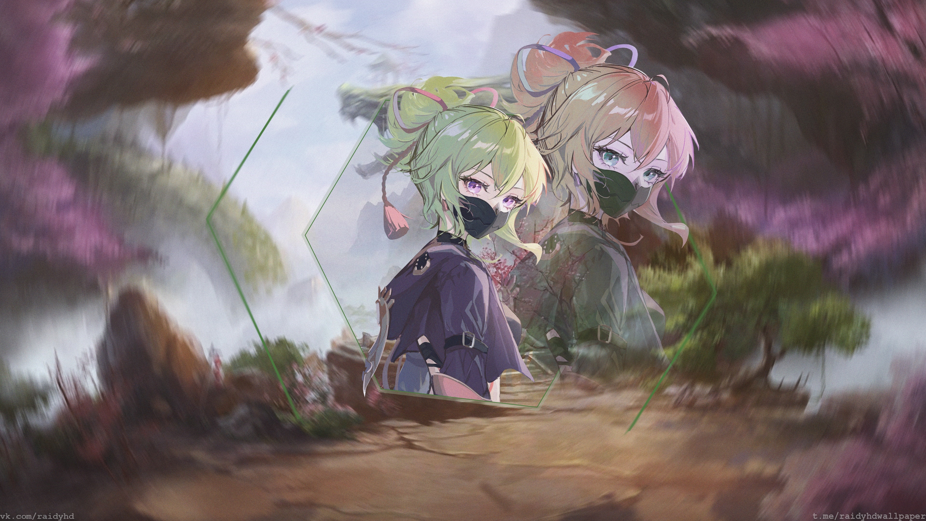 4K Kuki Shinobu and another ninja girl in Genshin Impact HD Wallpaper