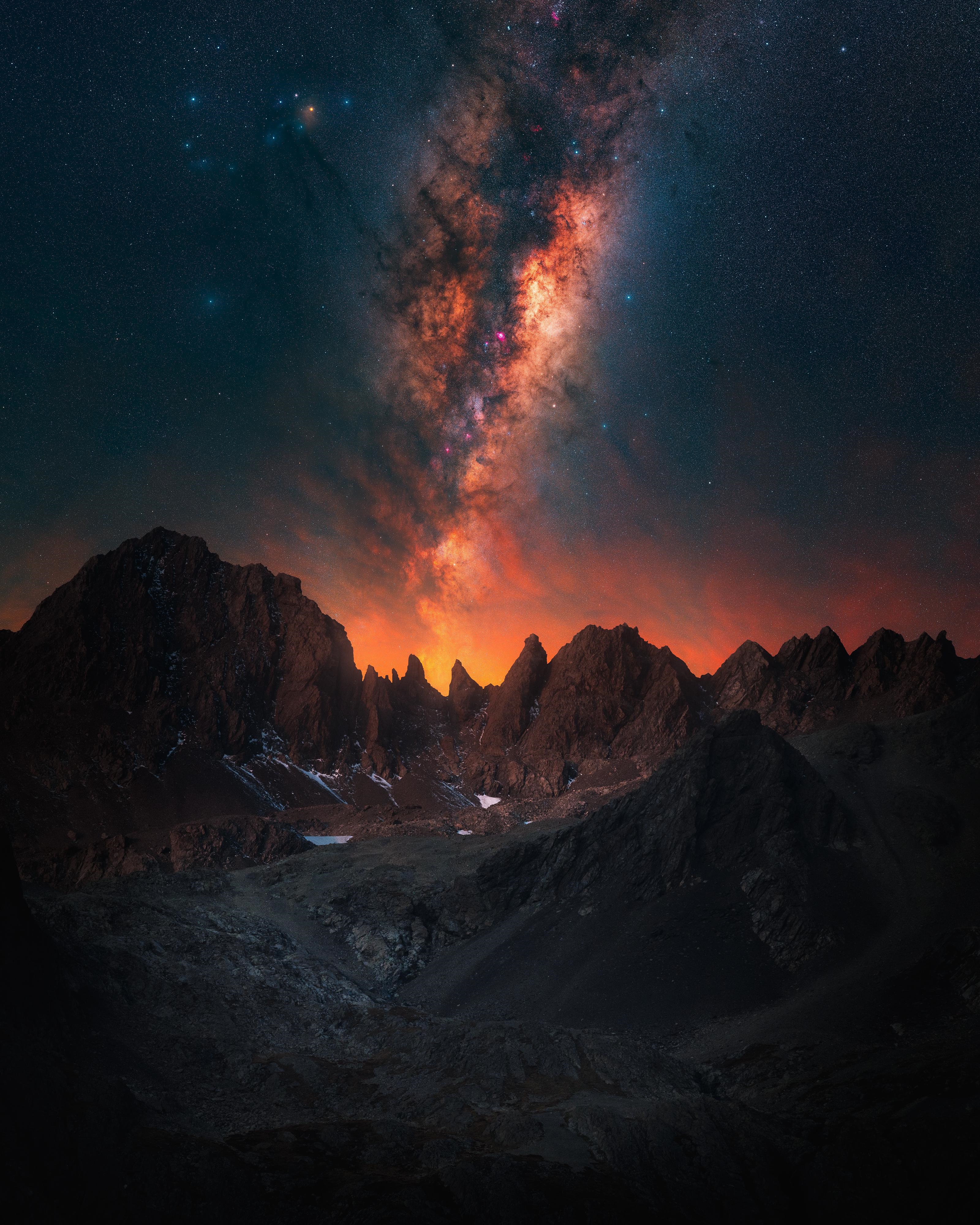 Milky Way over rugged mountains in New Zealand HD Phone Wallpaper