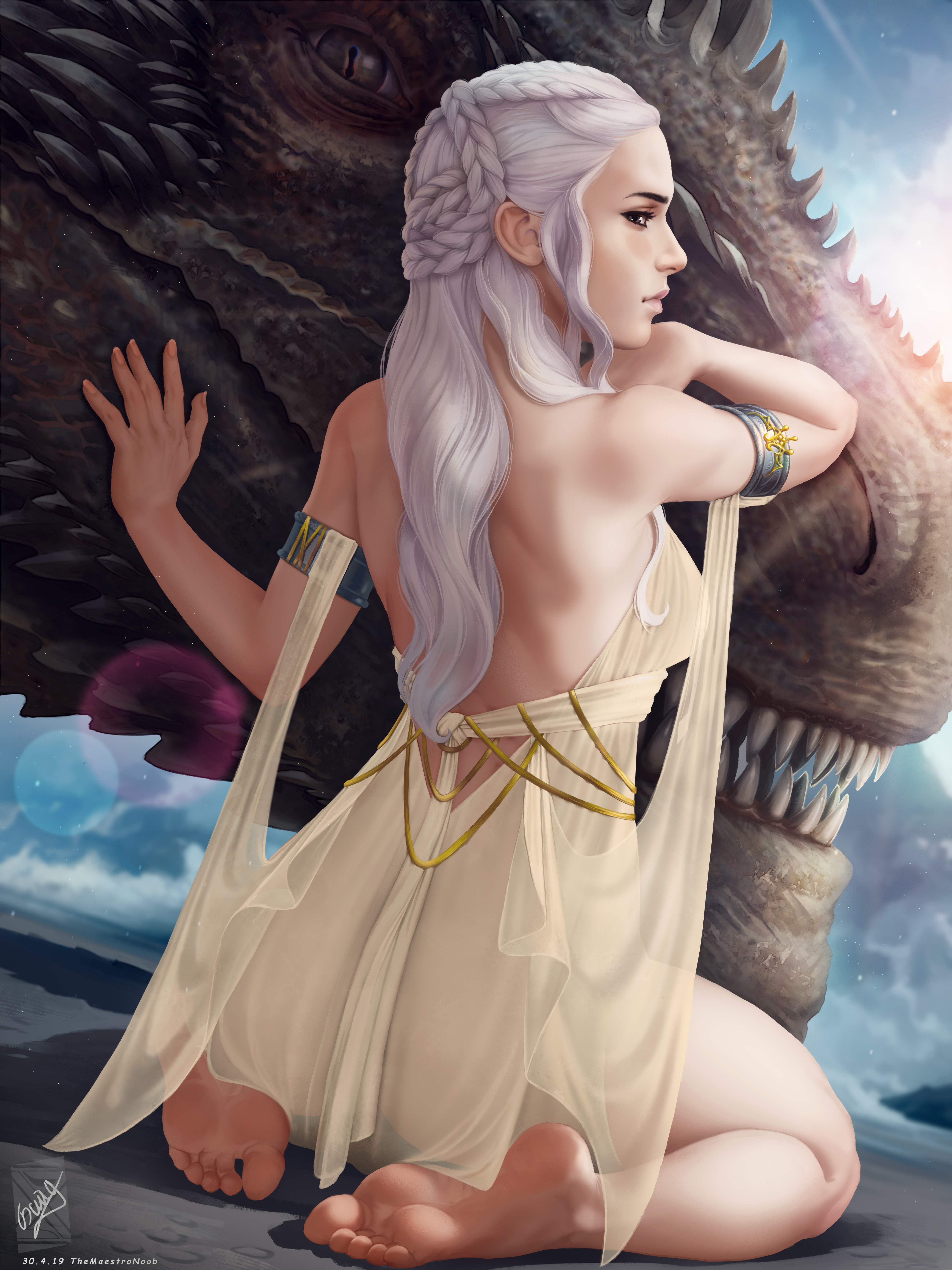 Daenerys Targaryen and Dragon Fan Art HD Phone Wallpaper