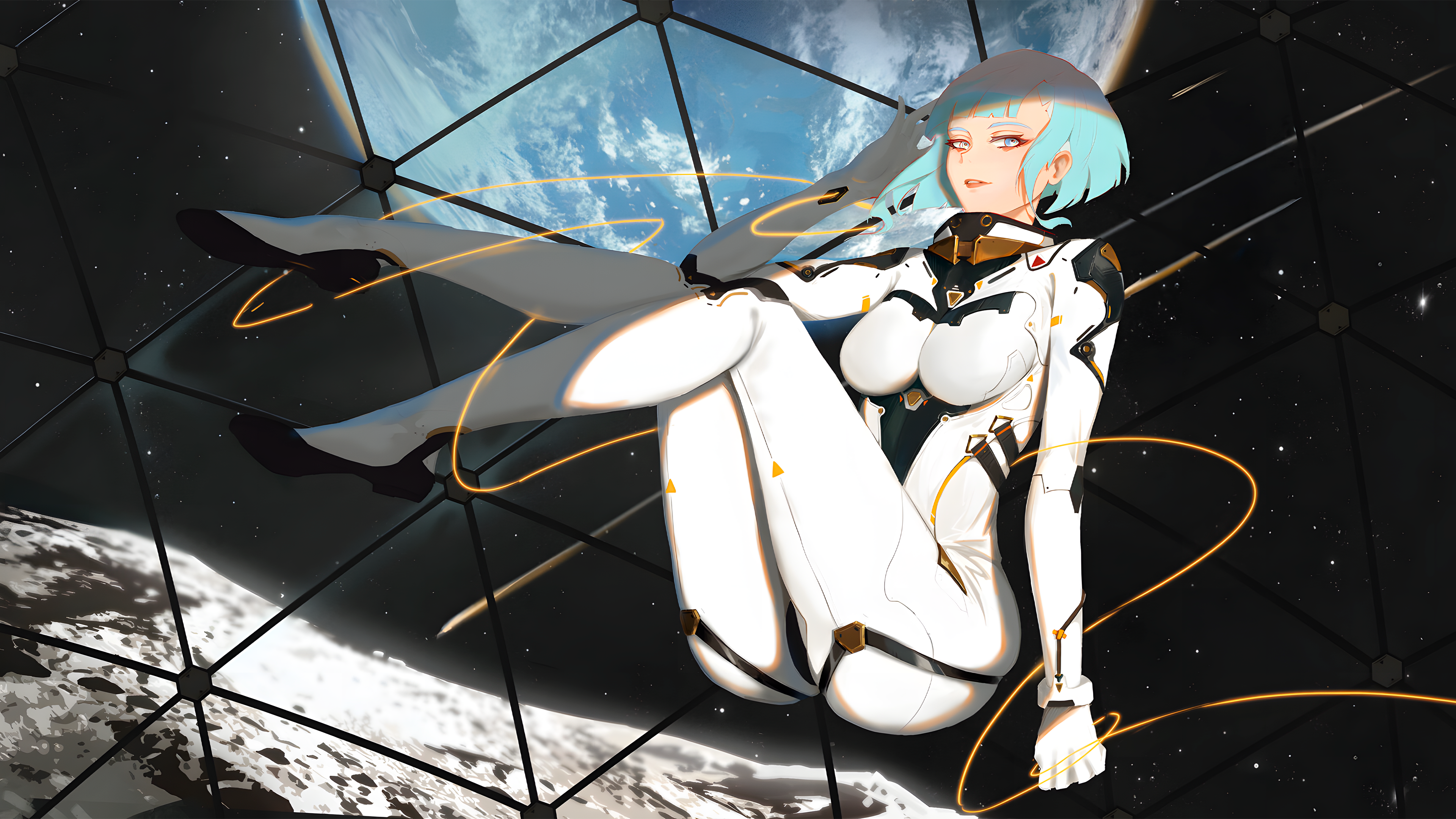 4K Lucyna Kushinada in a futuristic plugsuit in space HD Wallpaper
