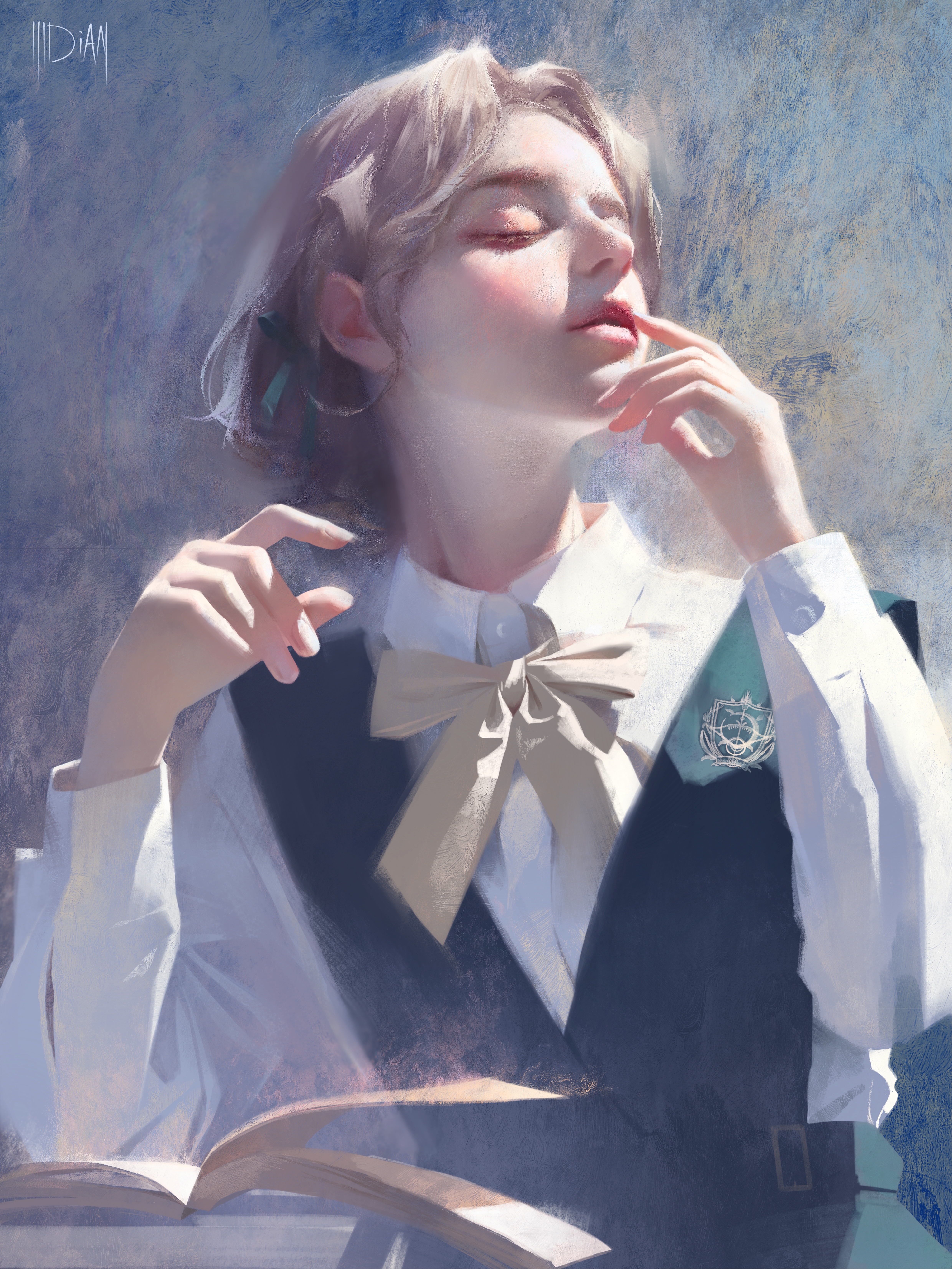 4K School Uniform Blonde Woman with Book HD Phone Wallpaper