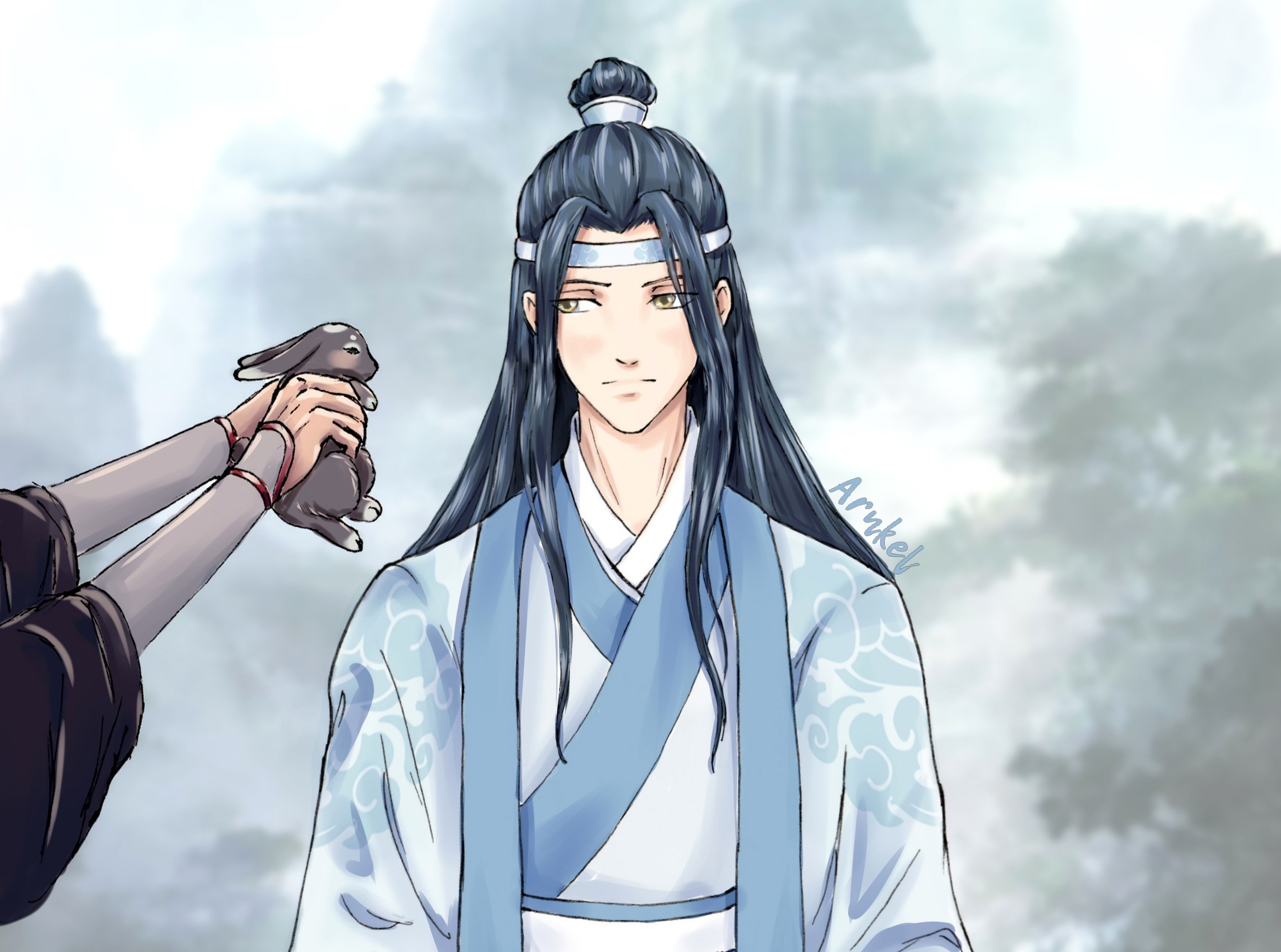 Lan Wangji and a rabbit from Mo Dao Zu Shi HD Wallpaper