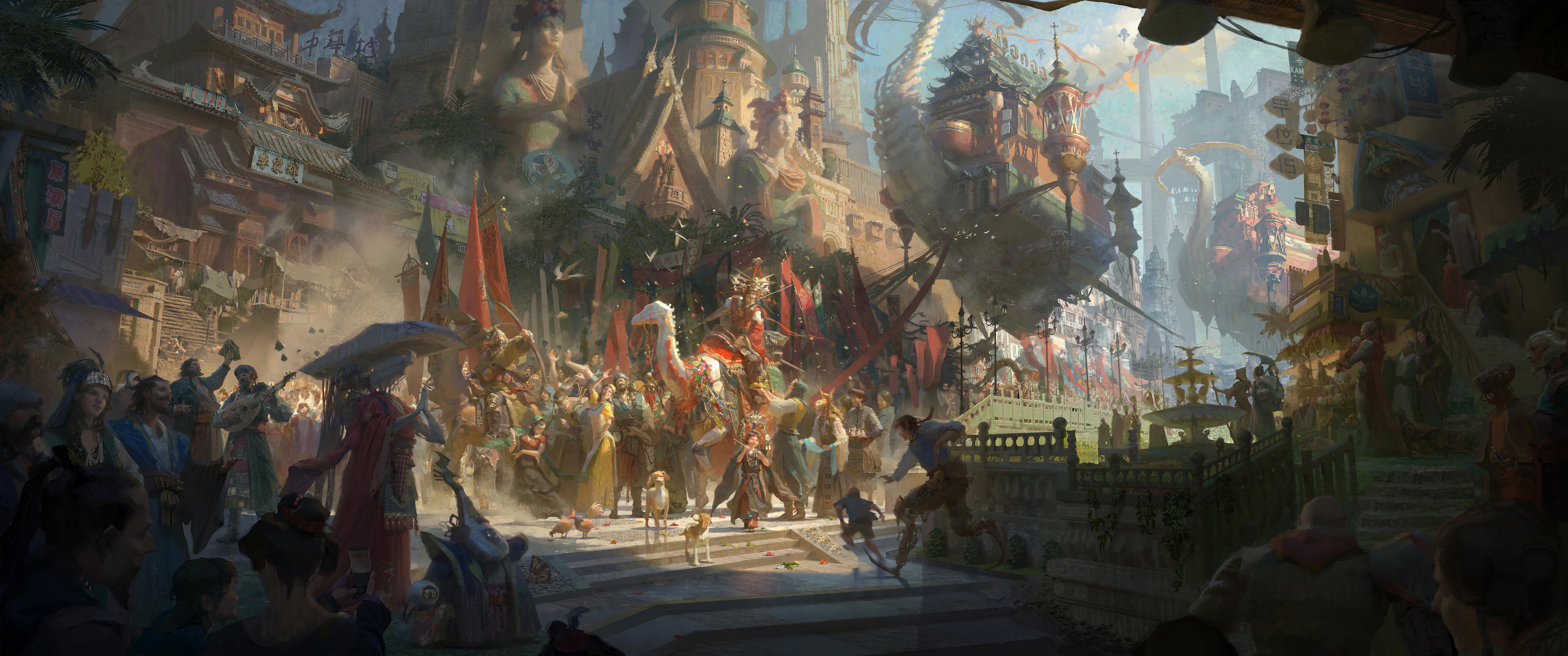 4K Fantasy City Festival with Chinese Architecture HD Wallpaper