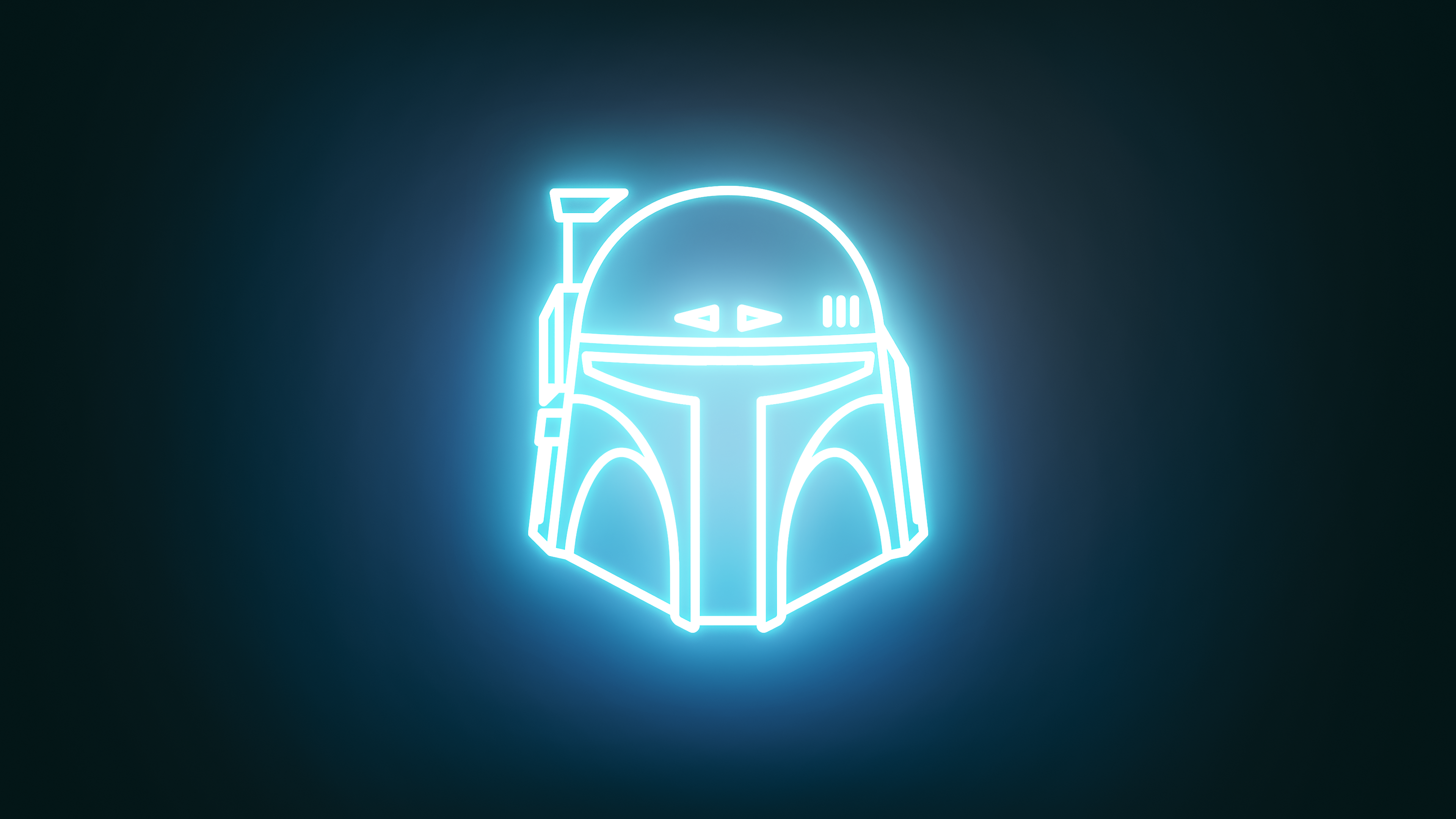 4K Neon Boba Fett Helmet on Dark Background HD Wallpaper
