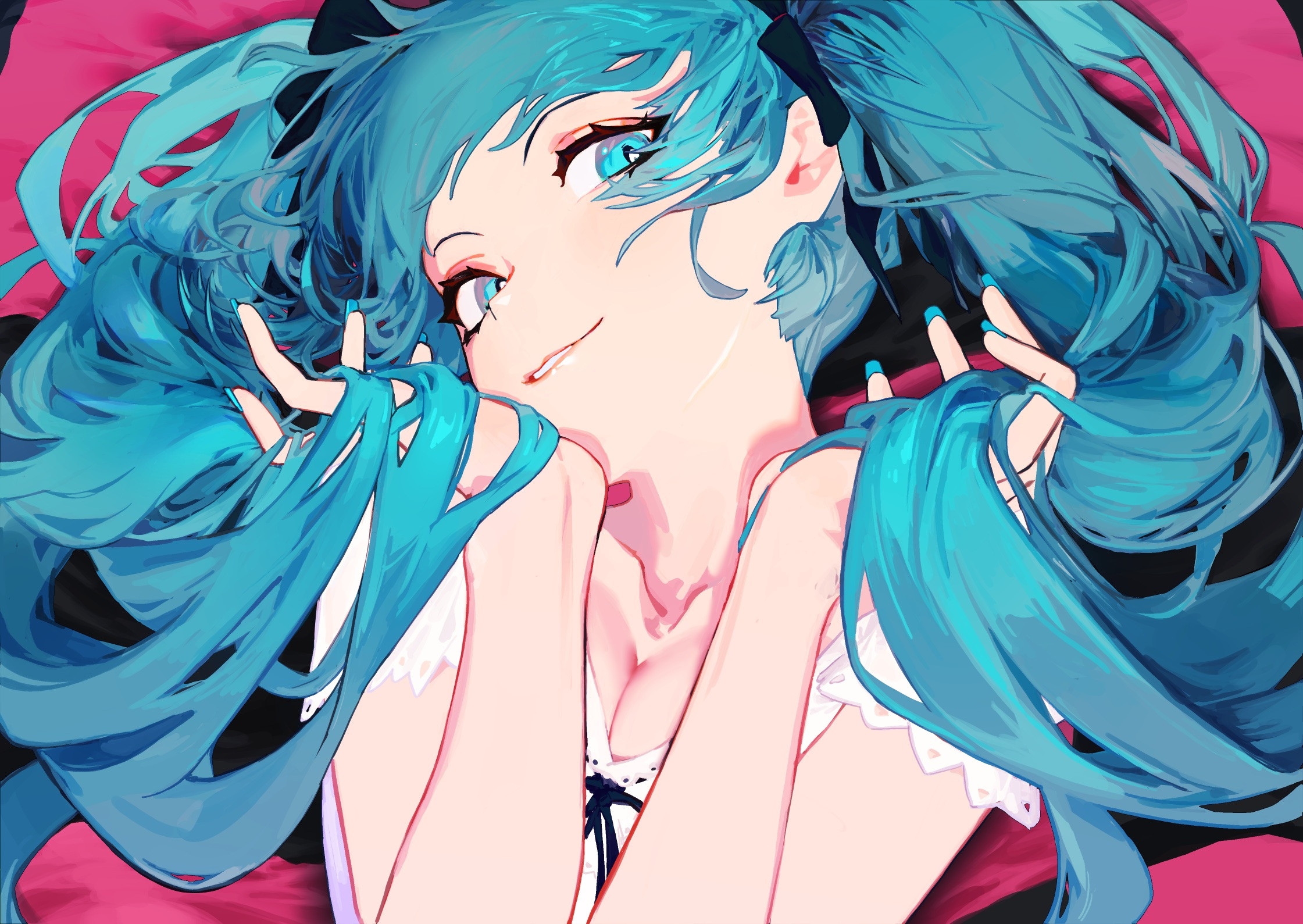 Hatsune Miku with long blue hair and blue eyes HD Wallpaper