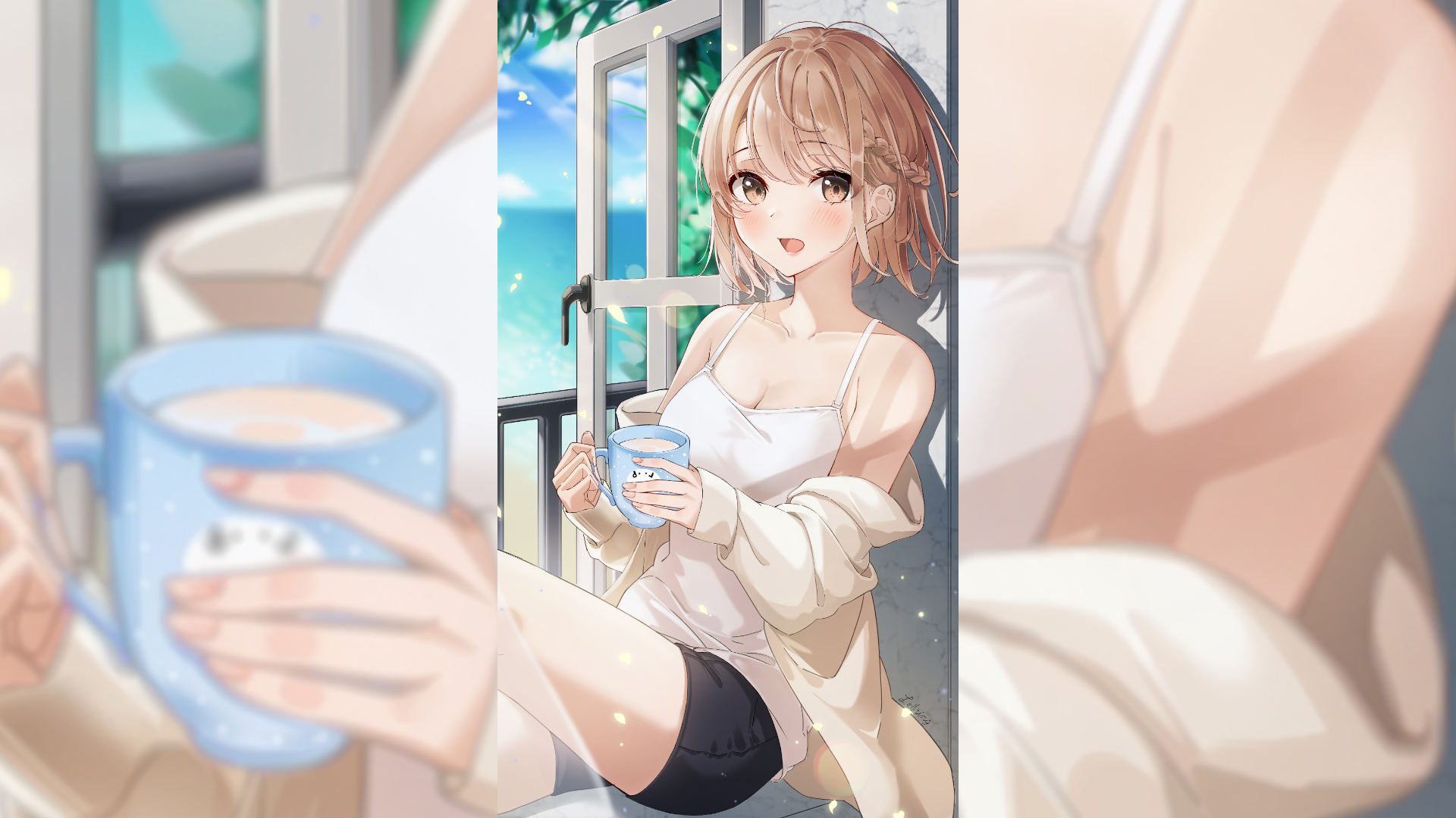 Girl with braids holding a mug by the window HD Wallpaper